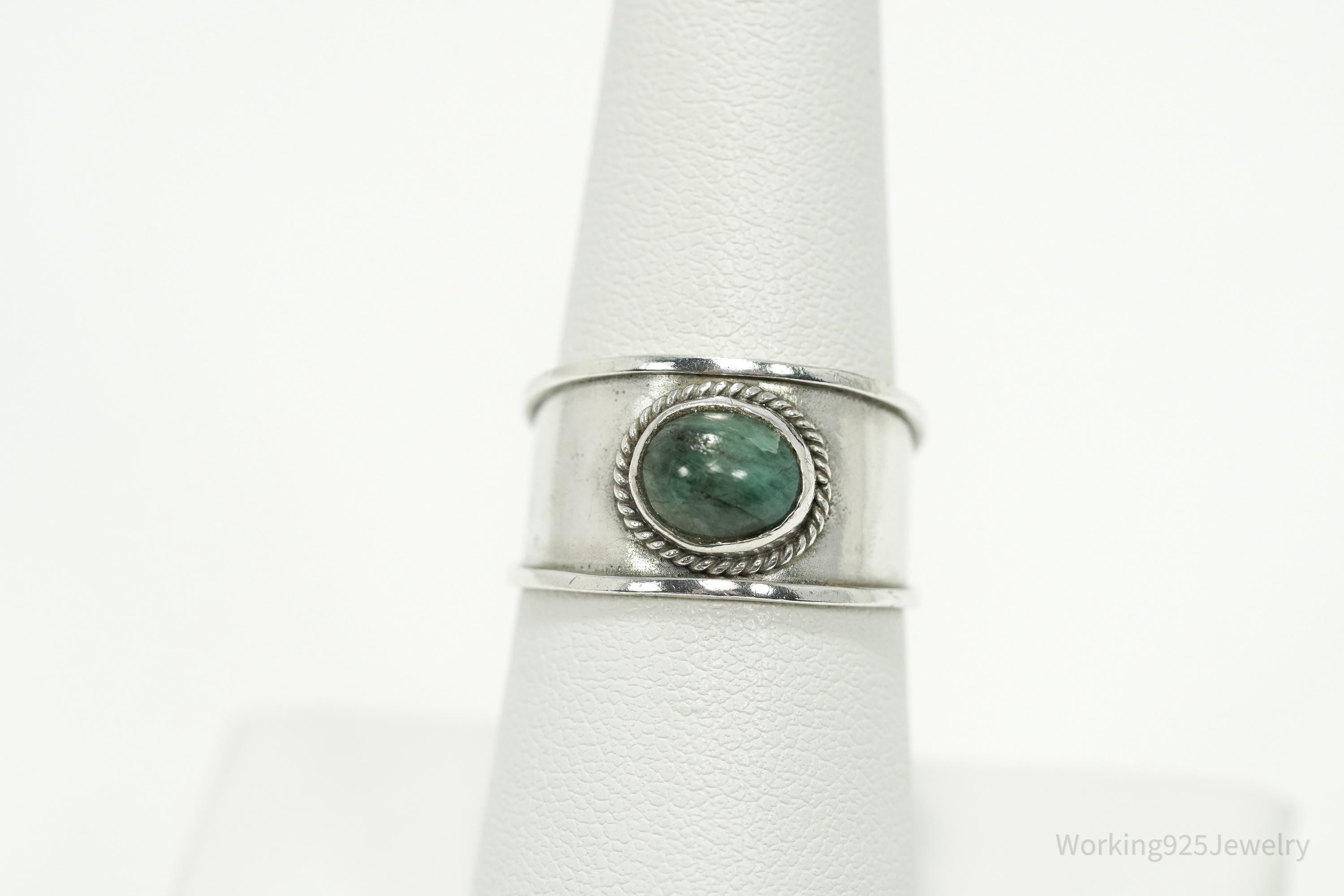 Vintage Green Stone 950 Silver Ring - Size 7.75