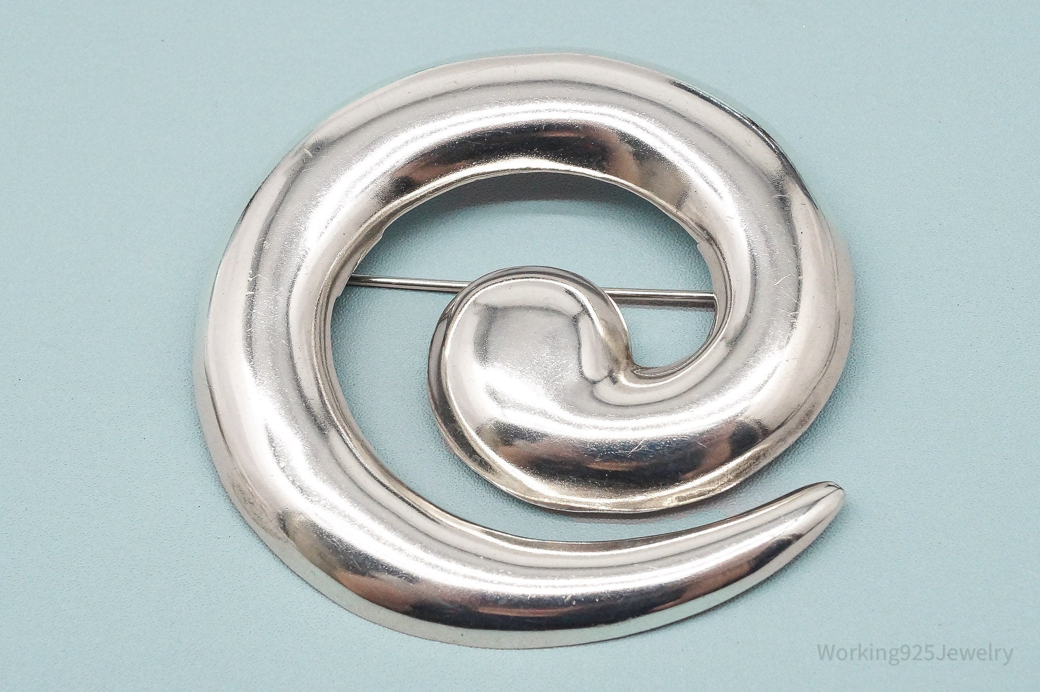 Vintage Large Mexico Modernist Spiral Sterling Silver Brooch Pin