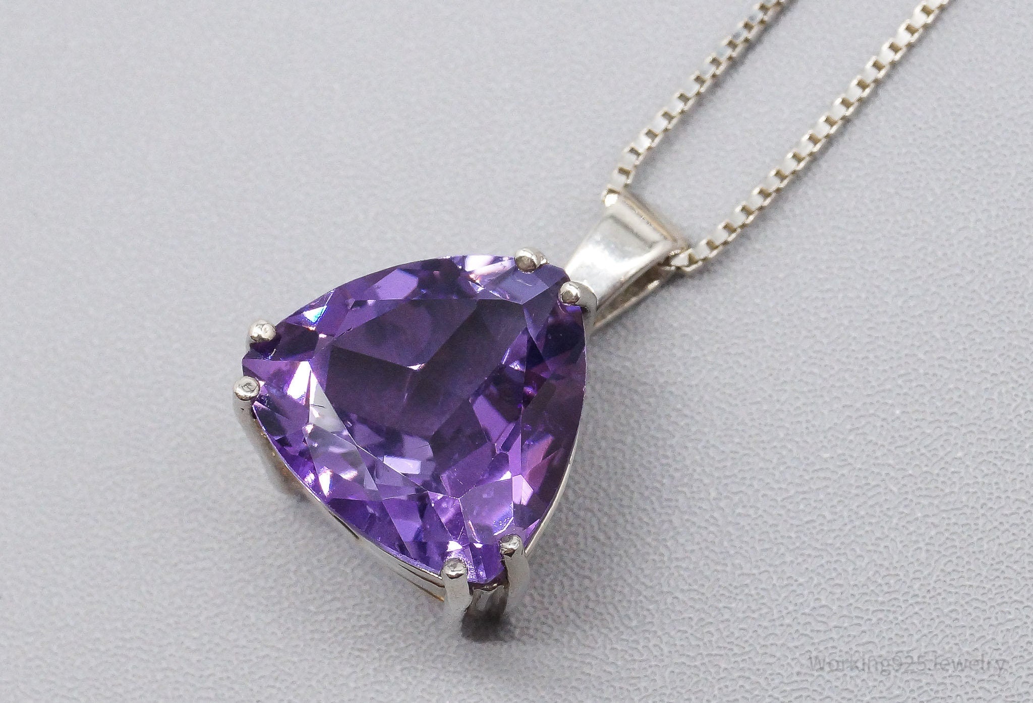 Vintage Large Amethyst Sterling Silver Chain Necklace 24"