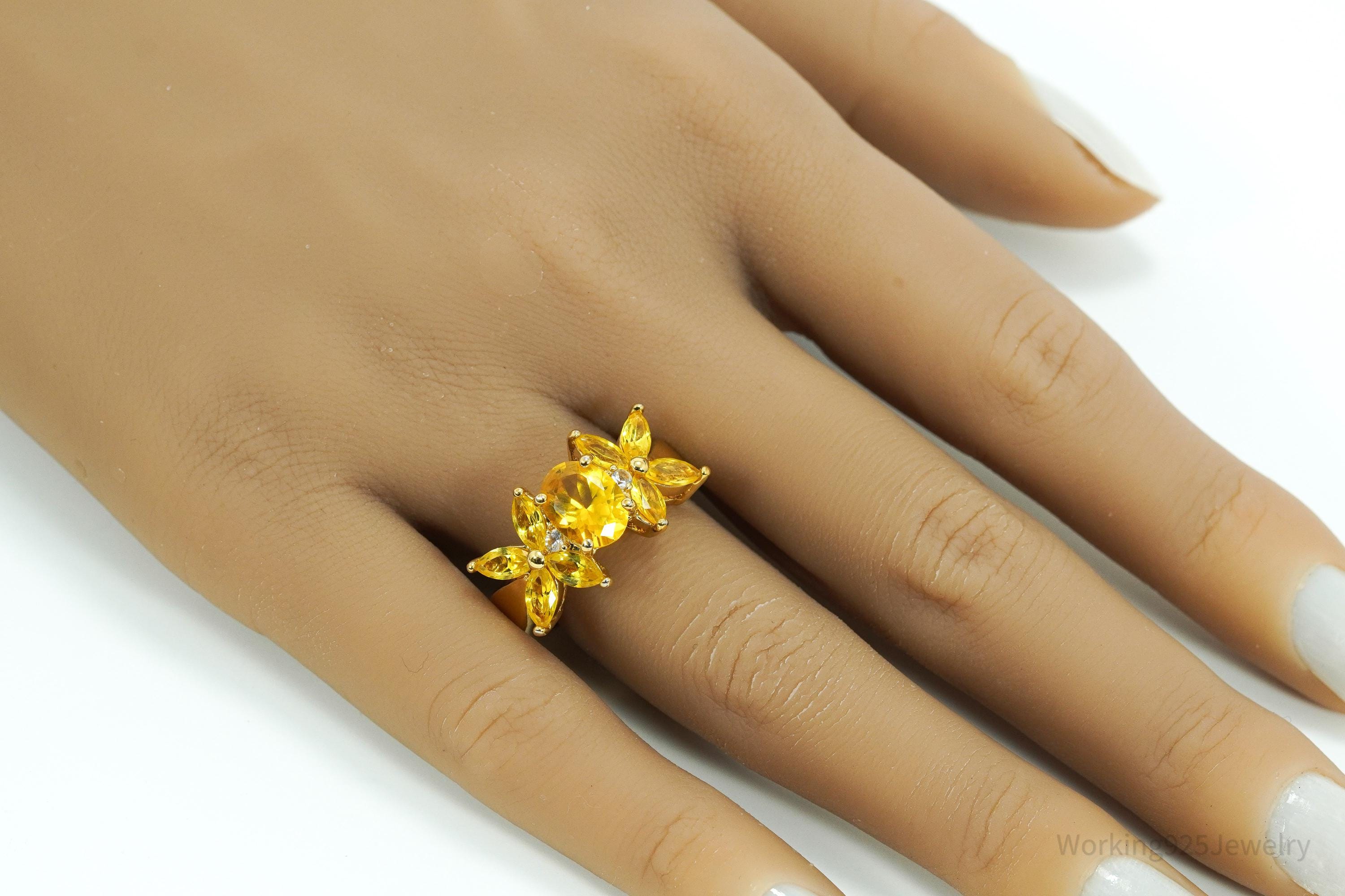 Vintage Citrine & White Topaz Gold Over Sterling Silver Ring - Size 9