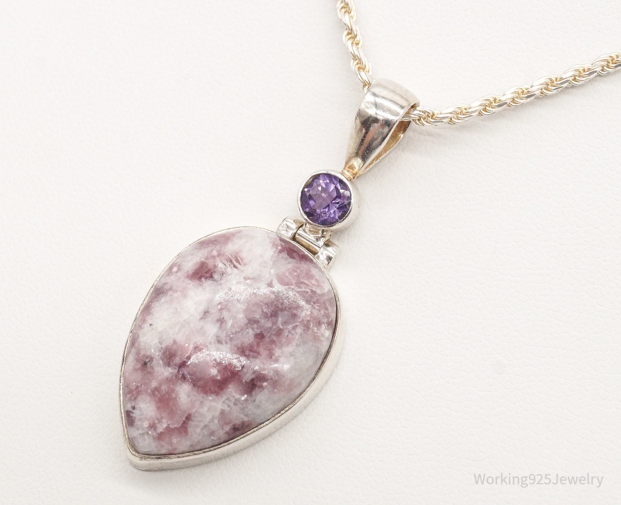 Vintage Designer TGGC Lepidolite Amethyst Sterling Silver Necklace