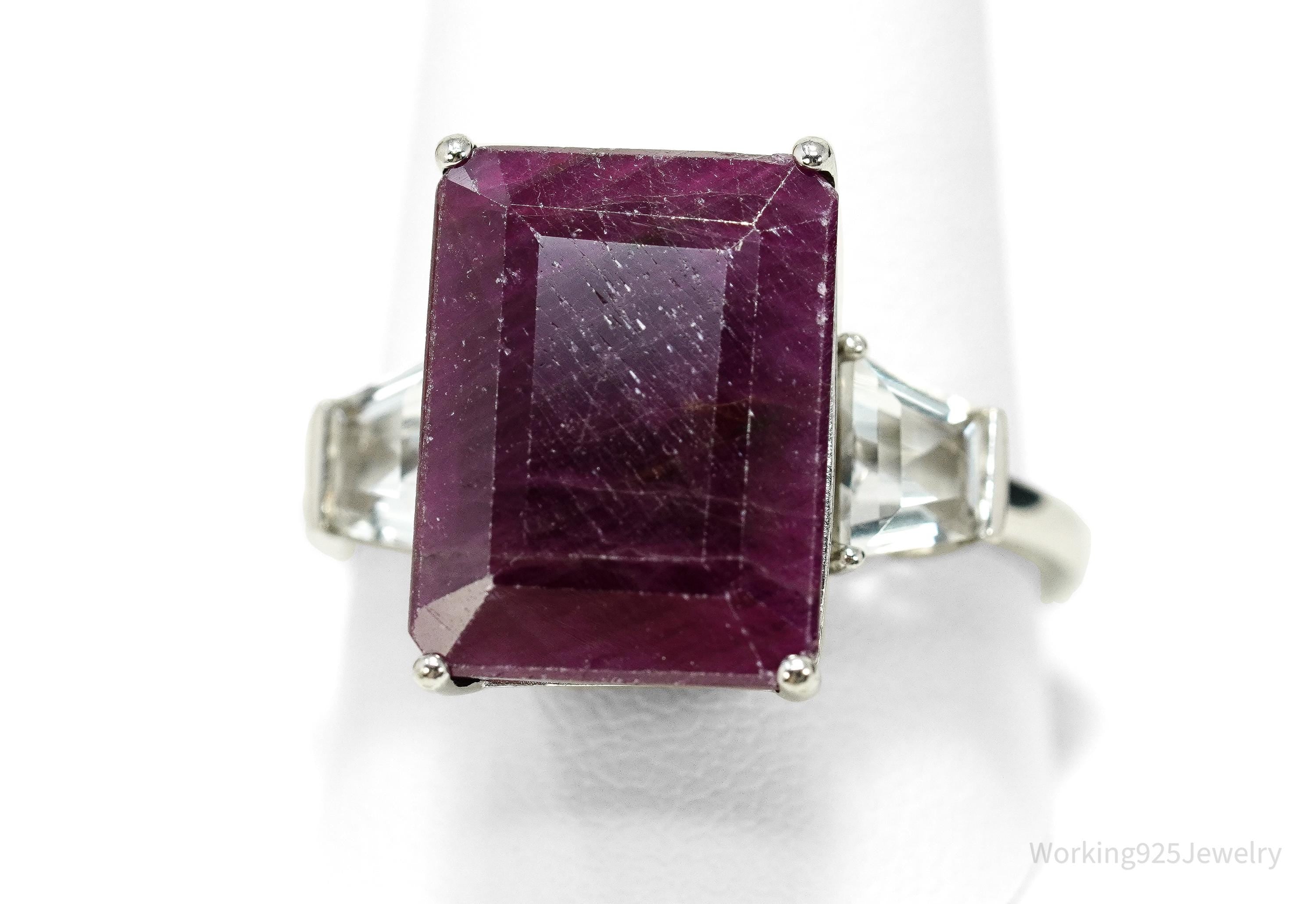 Vintage Ruby & White Topaz \ Sterling Silver Ring - Size 11