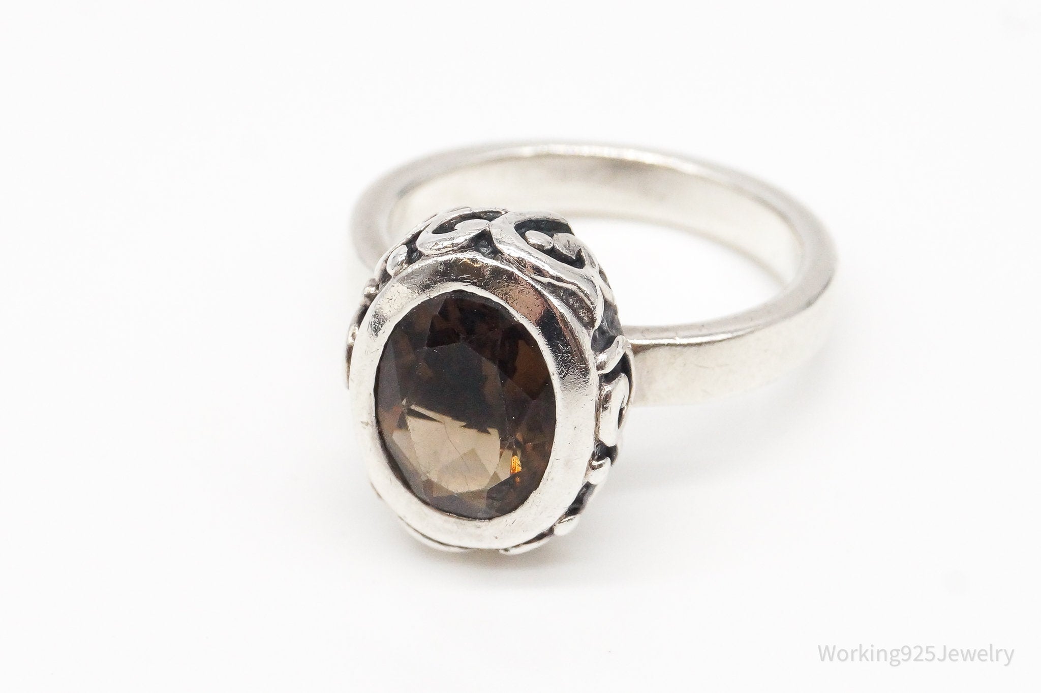 Designer Silpada Smoky Topaz Scroll Sterling Silver Ring - Size 7