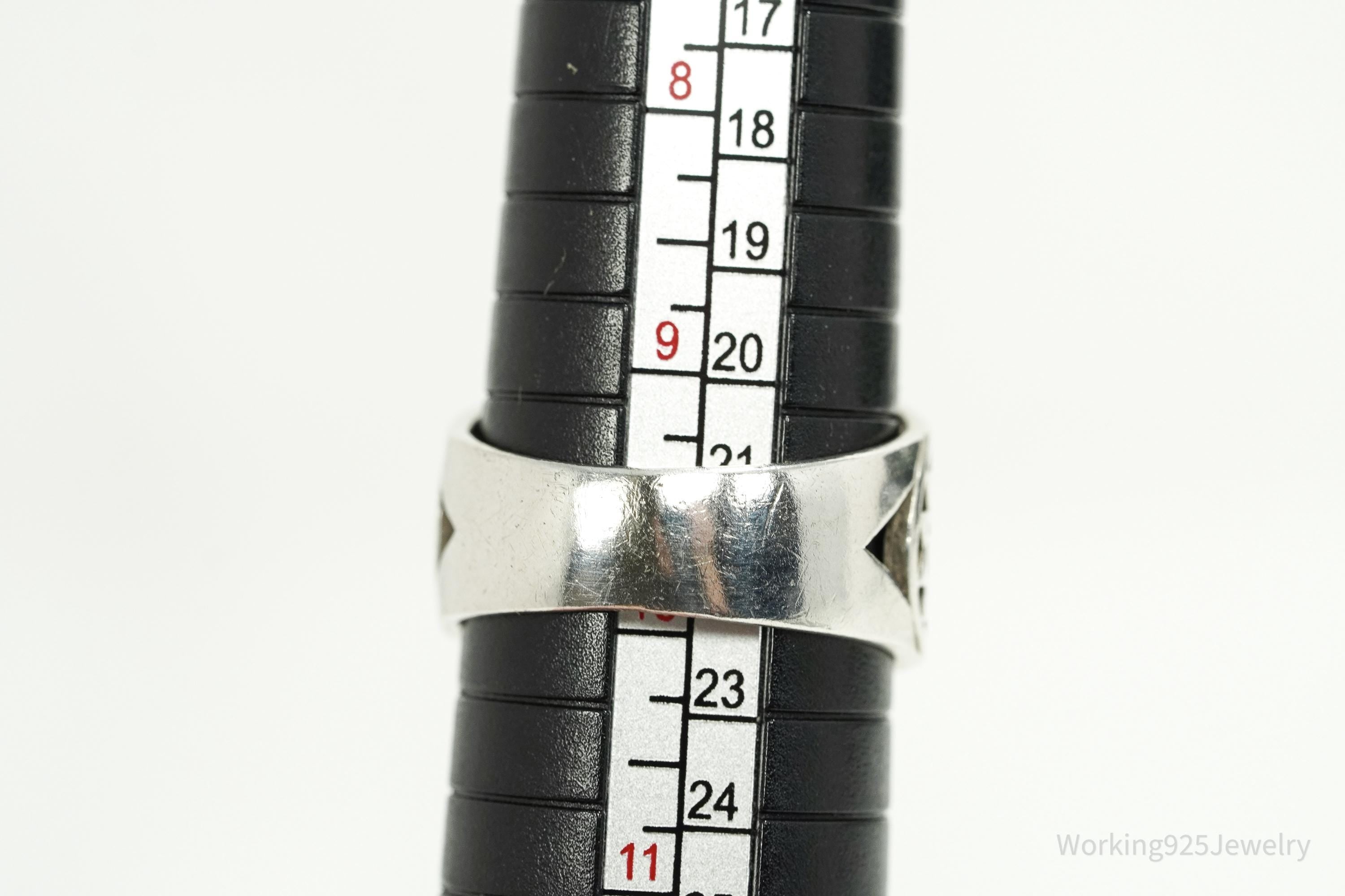 Vintage Sri Yantra Chakra Sterling Silver Wide Band Ring - Size 9.75