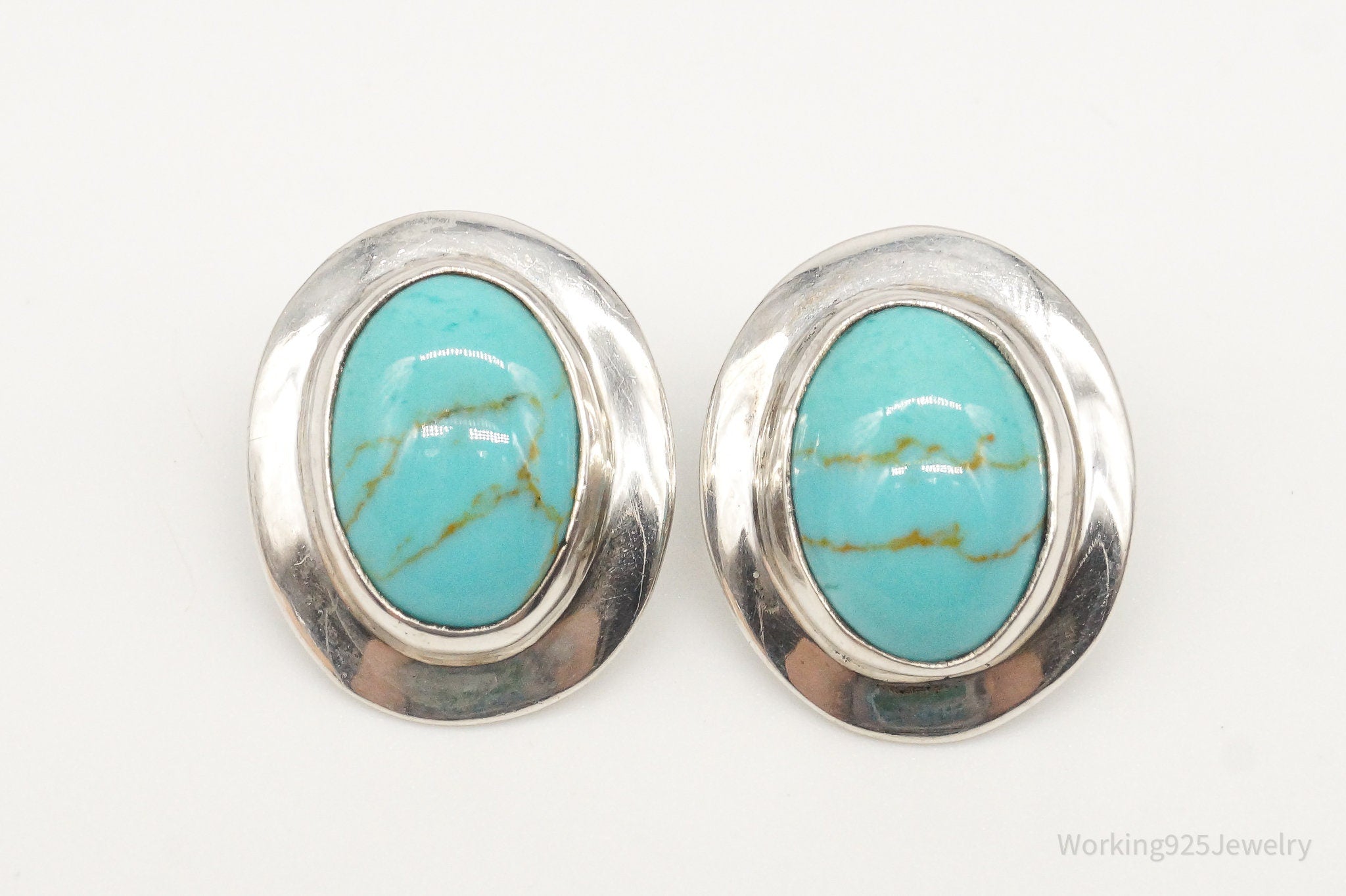 Vintage Mexico Turquoise Sterling Silver Southwestern Style Earrings