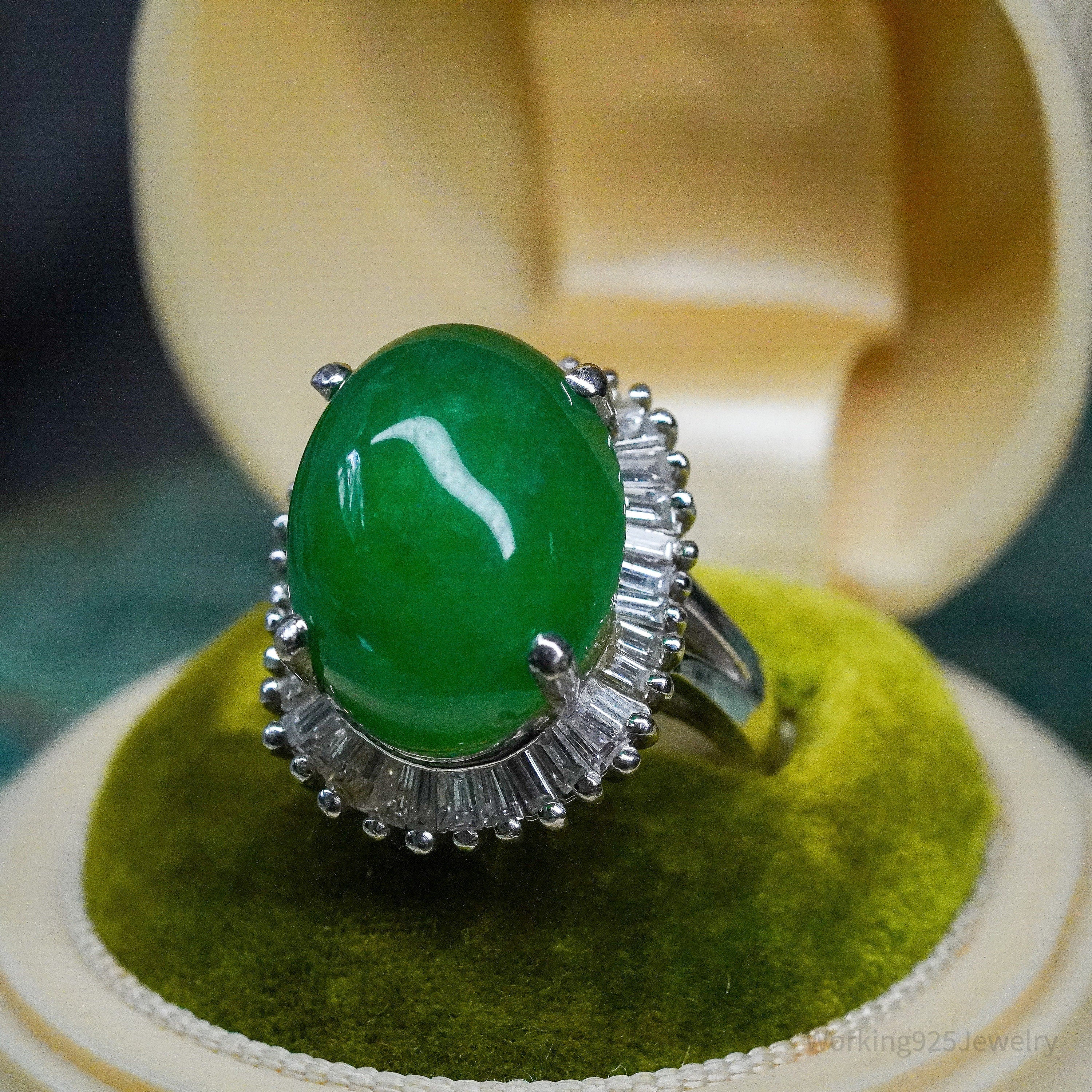 14K White Gold, Natural Aventurine Quartz And Diamond Ring - Size 6