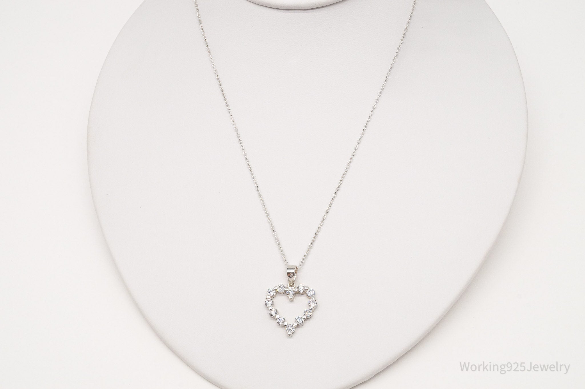 Vintage Cubic Zirconia Heart Sterling Silver Necklace 18"