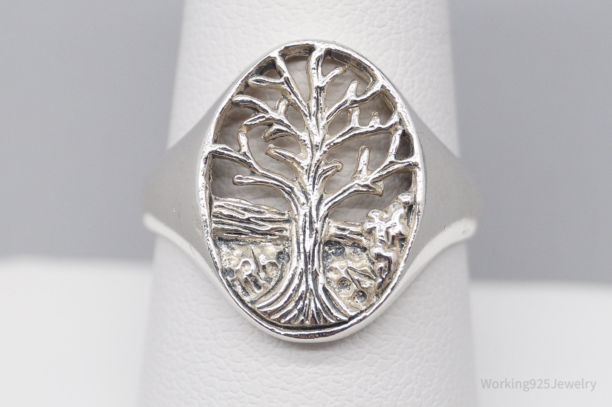 Vintage Tree Of Life Sterling Silver Ring - Size 8.5