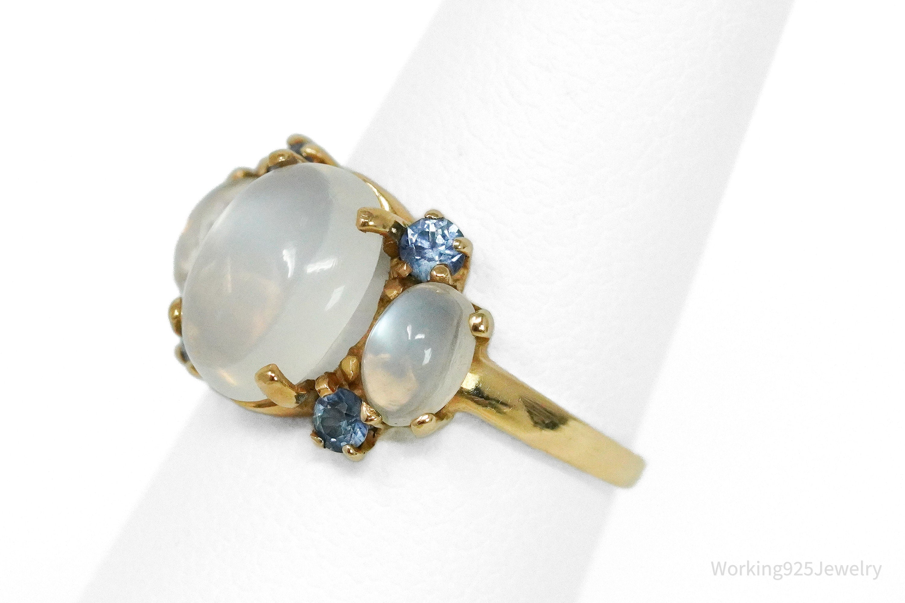 14K Yellow Gold Moonstone & Sapphire Cocktail Ring - Size 5 1/2
