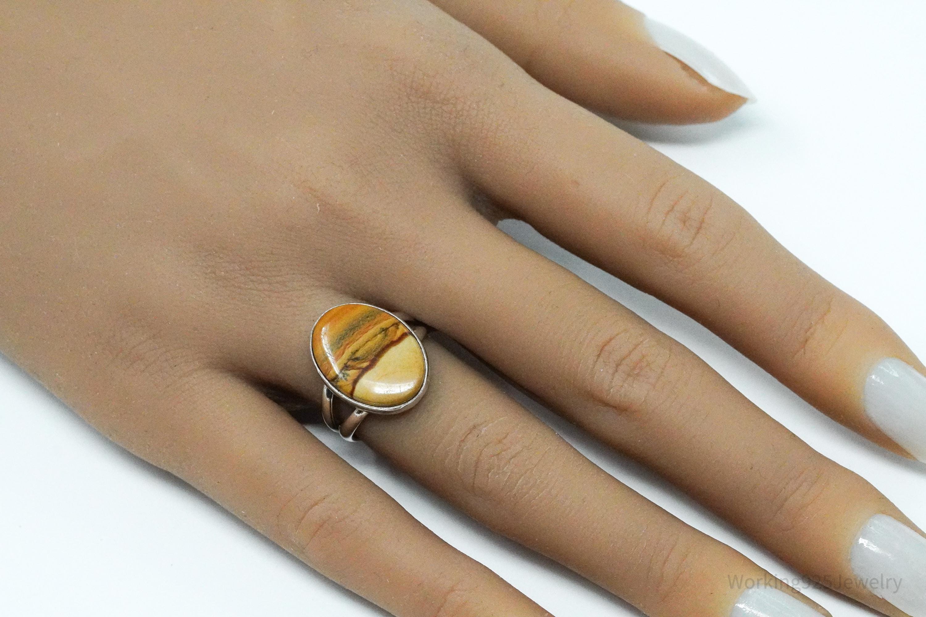 Vintage Picture Jasper Silver Ring - Size 7