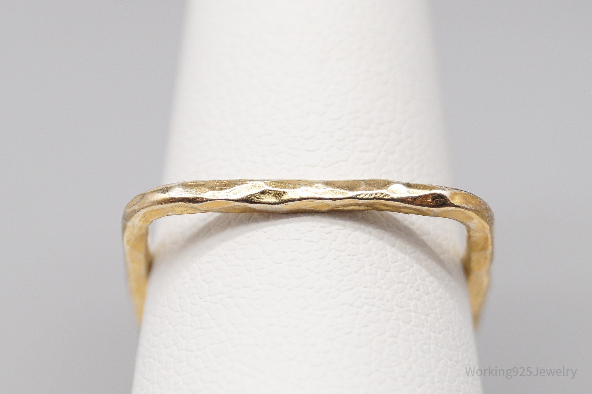 Vintage Hammered Style Gold Vermeil Sterling Silver Square Ring - Size 7.75