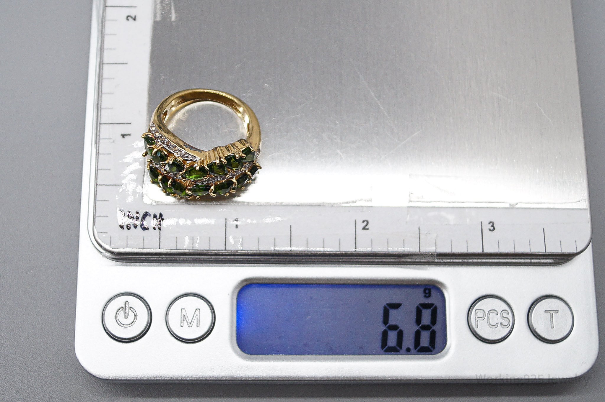 QVC Green Chrome Diopside & White Topaz Gold Over Sterling Silver Ring - Size 6