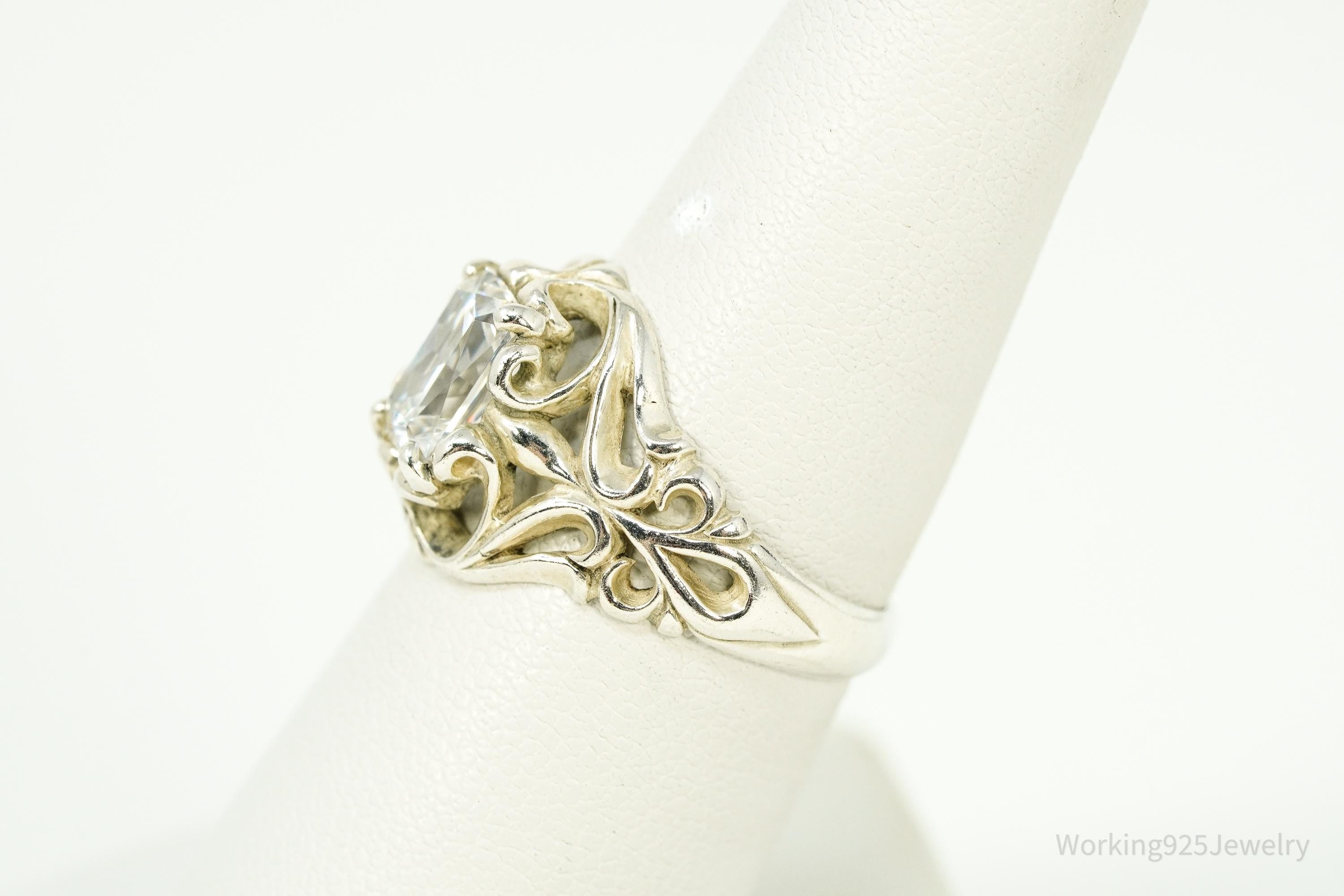 Vintage Designer Kabana Cubic Zirconia Sterling Silver Ring - Size 7.25