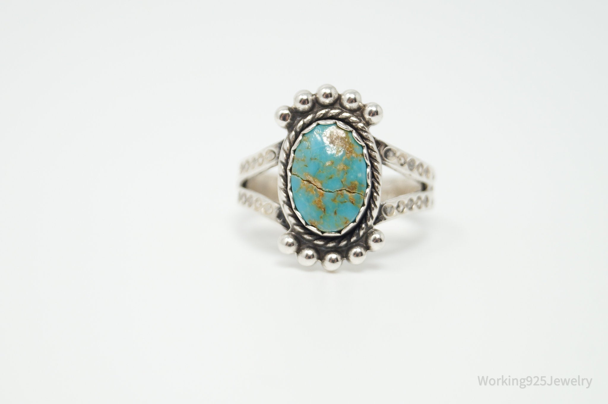 Vintage Southwestern Style Turquoise Sterling Silver Ring - Sz 6.75