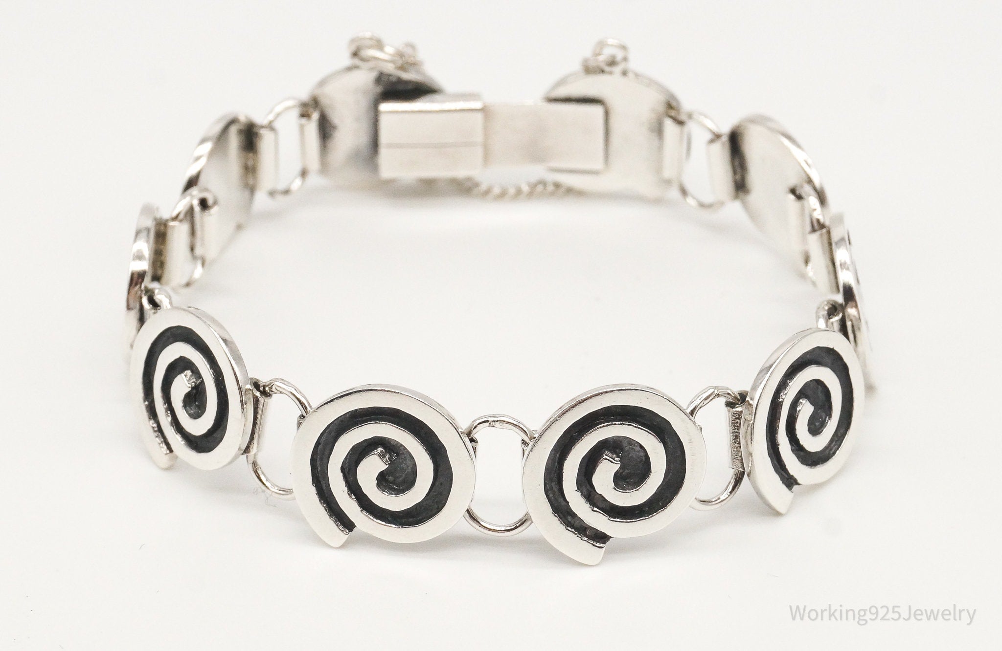 Vintage Modernist Spirals Sterling Silver Bracelet