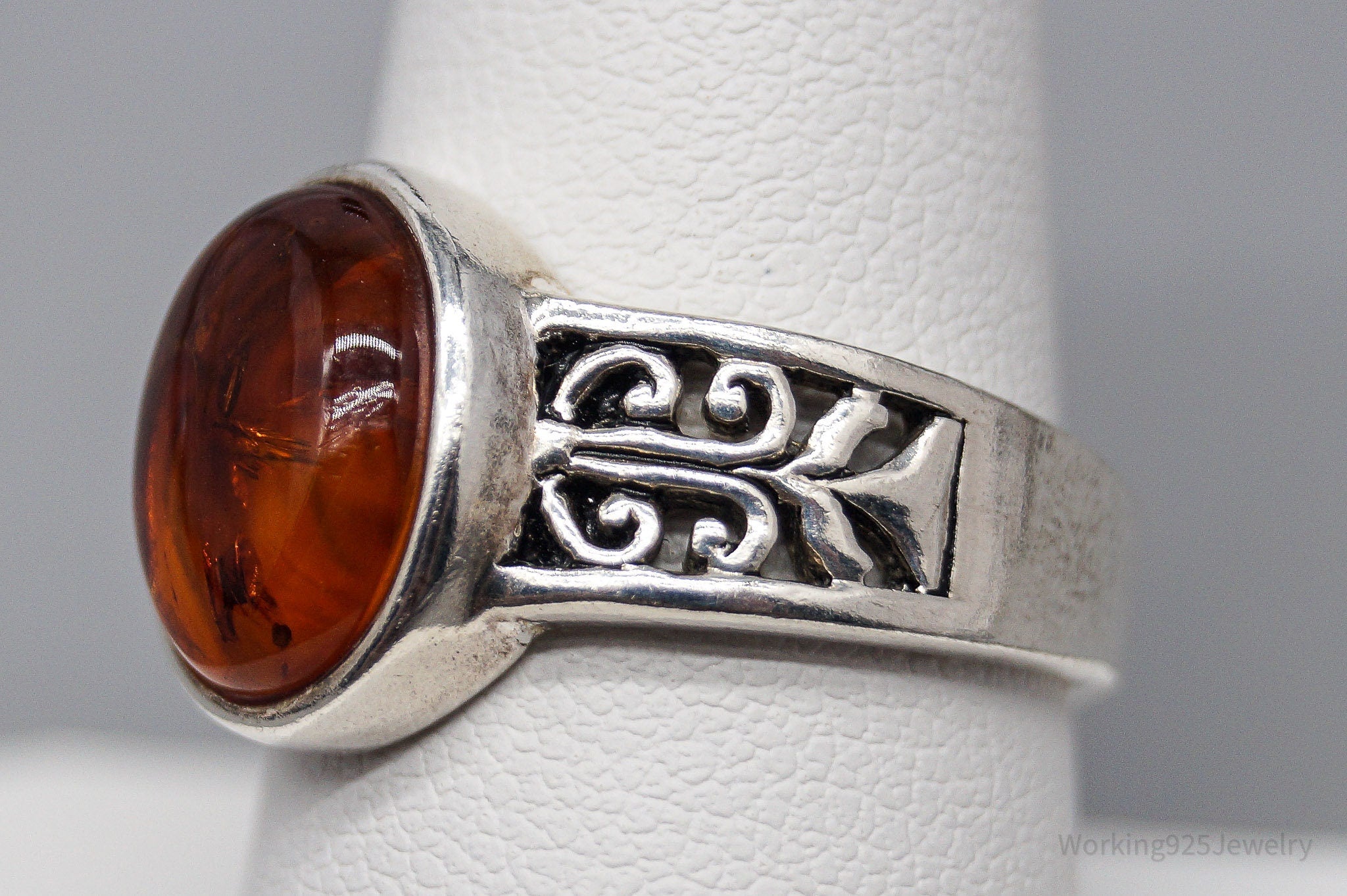 Vintage Amber Sterling Silver Ring Size 8.55