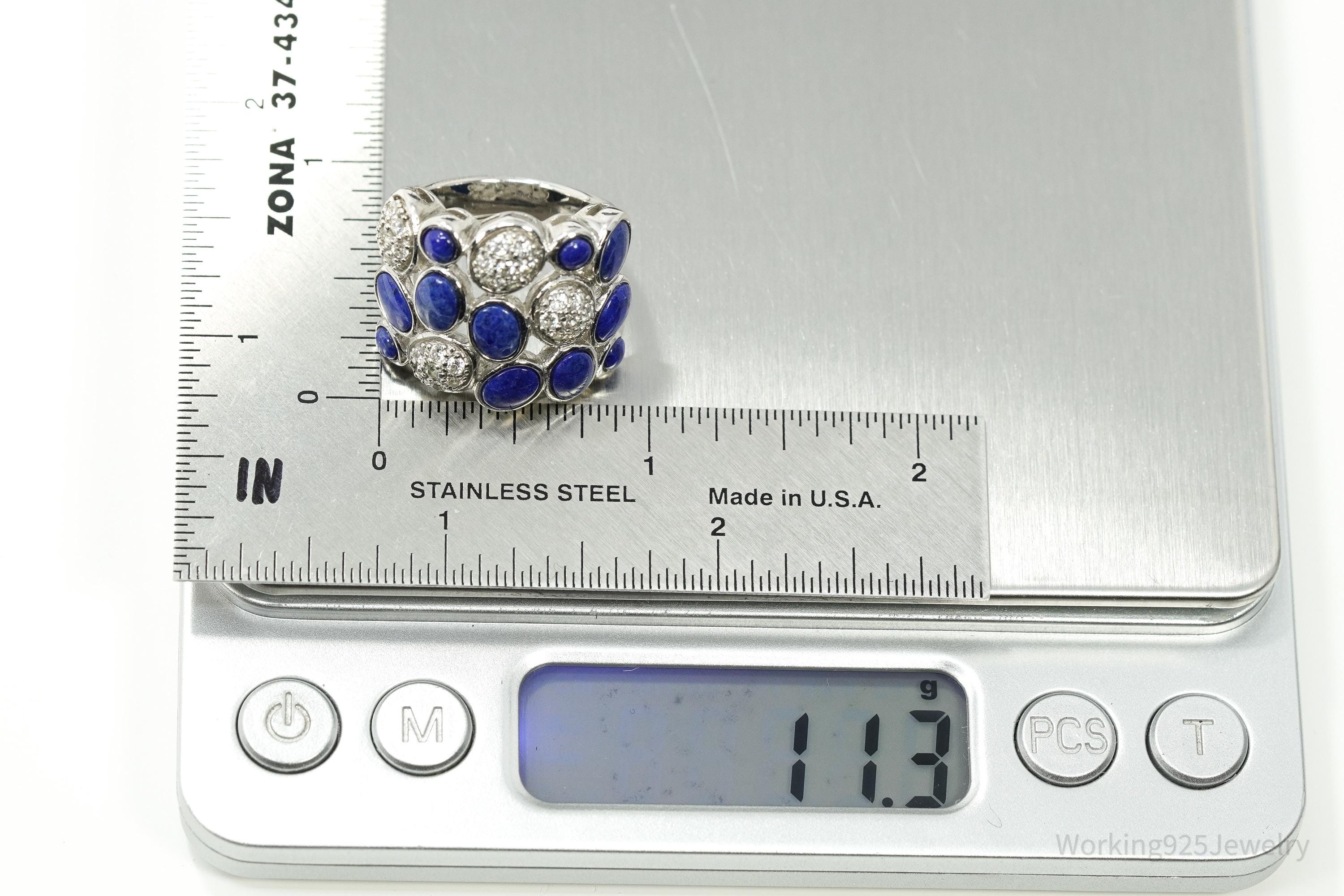 Vintage Joseph Esposito Lapis Lazuli & CZ Sterling Silver Cocktail Ring Sz 6.25