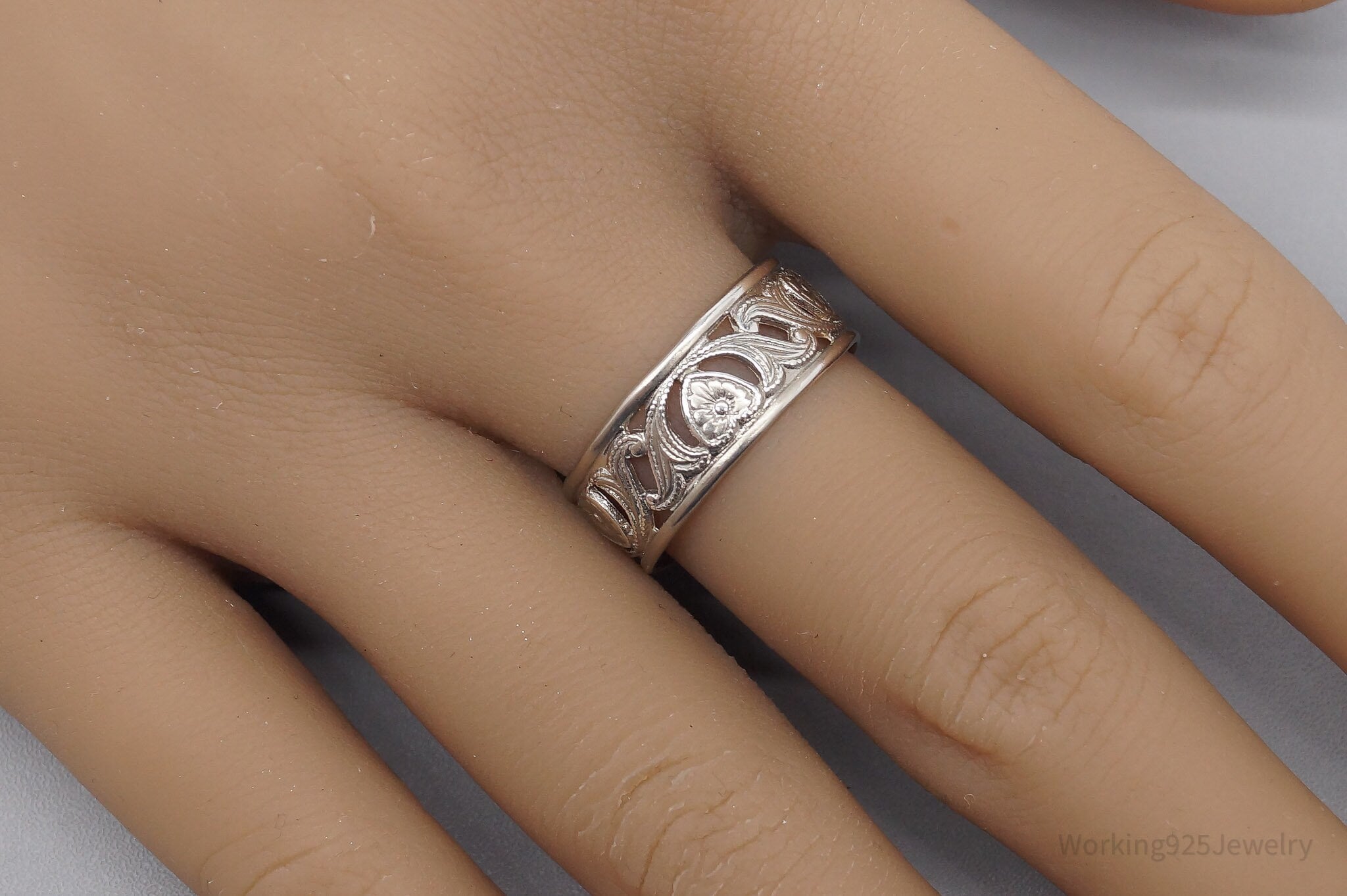 Antique Vintage SETA Ornate Sterling Silver Band Ring - Size 8.75