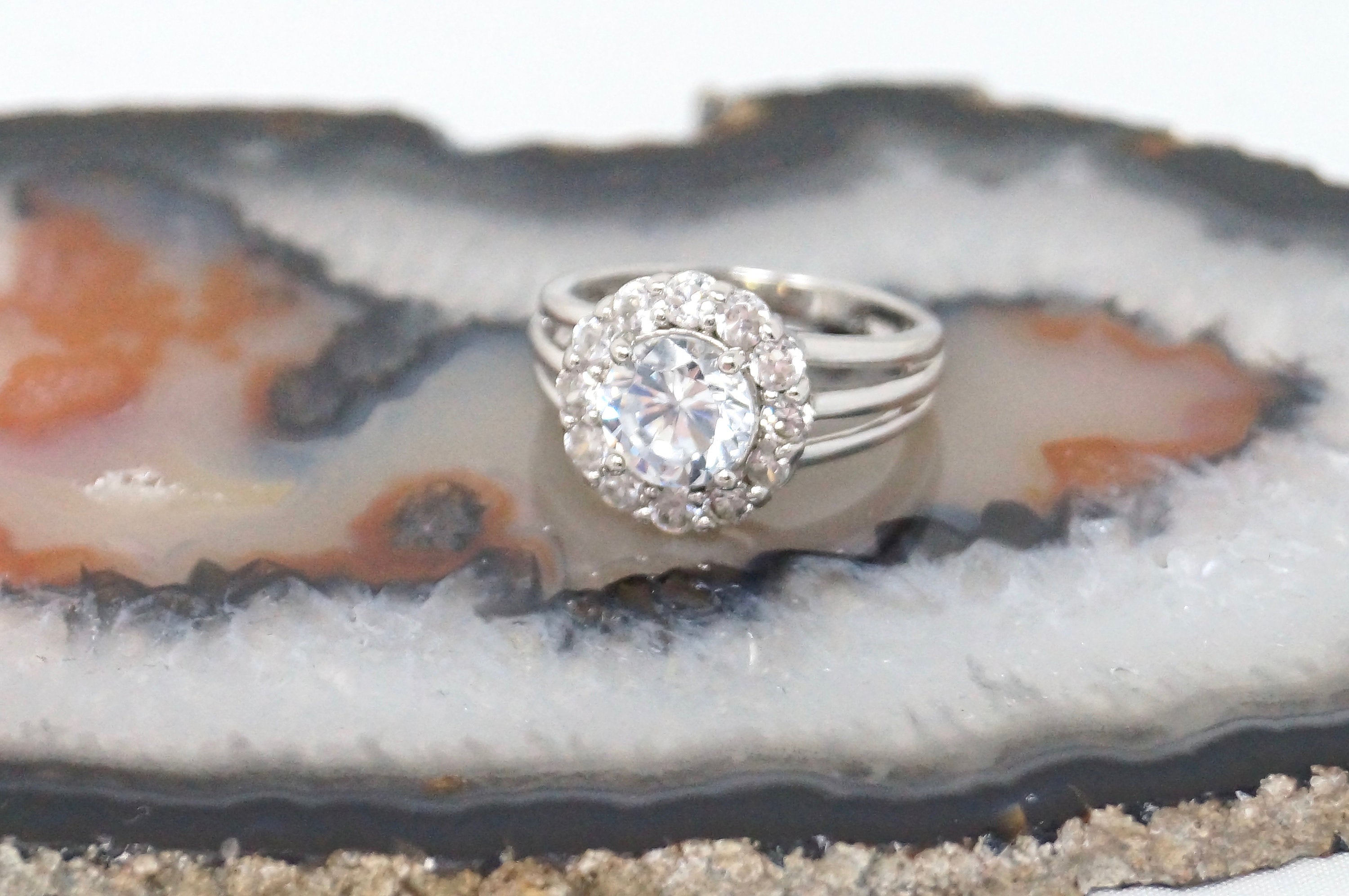 Vintage Large Simulated Diamond Statement Ring - Size 6