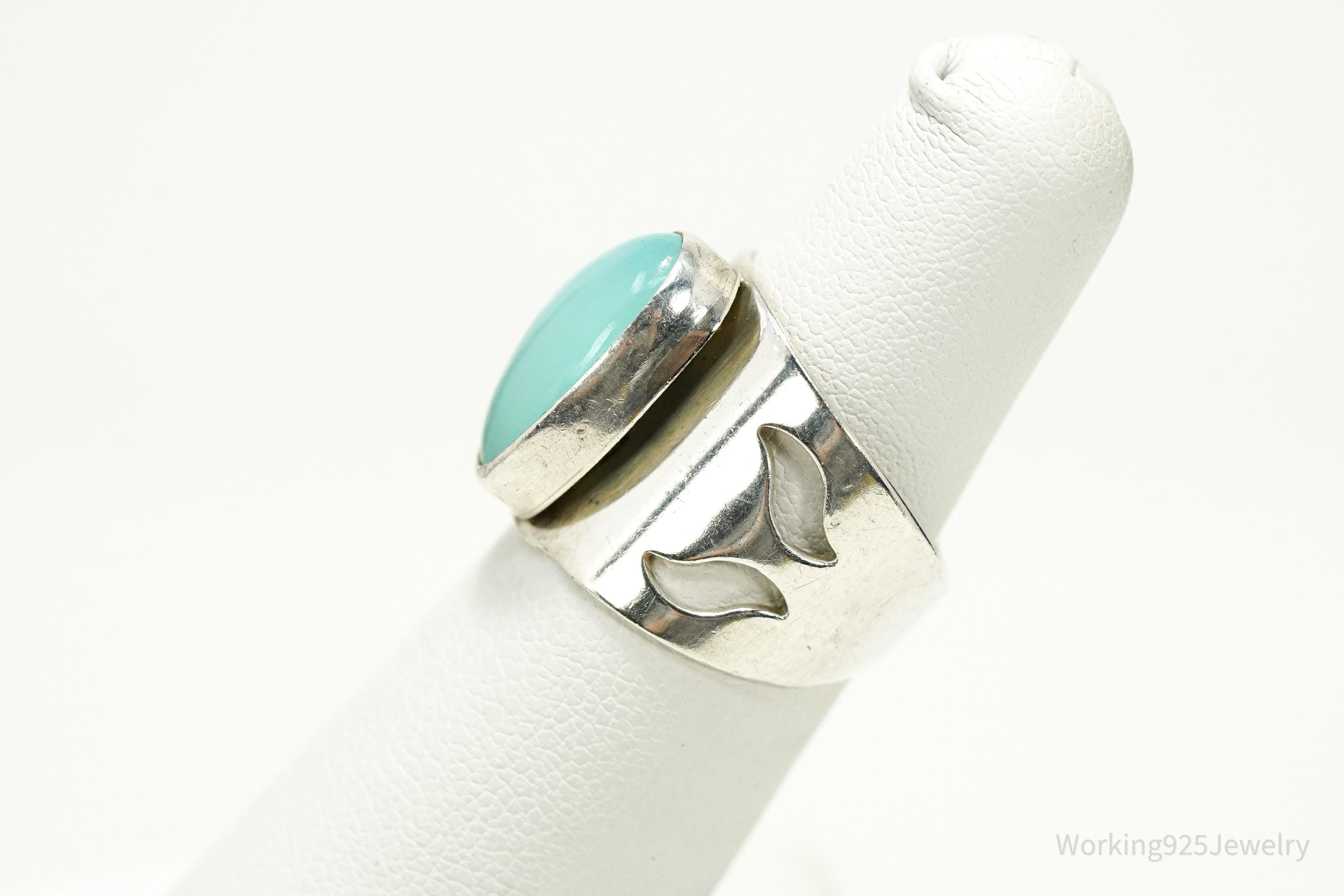 Vintage JAY KING Aqua Chalcedony Sterling Silver Ring - Size 6.25