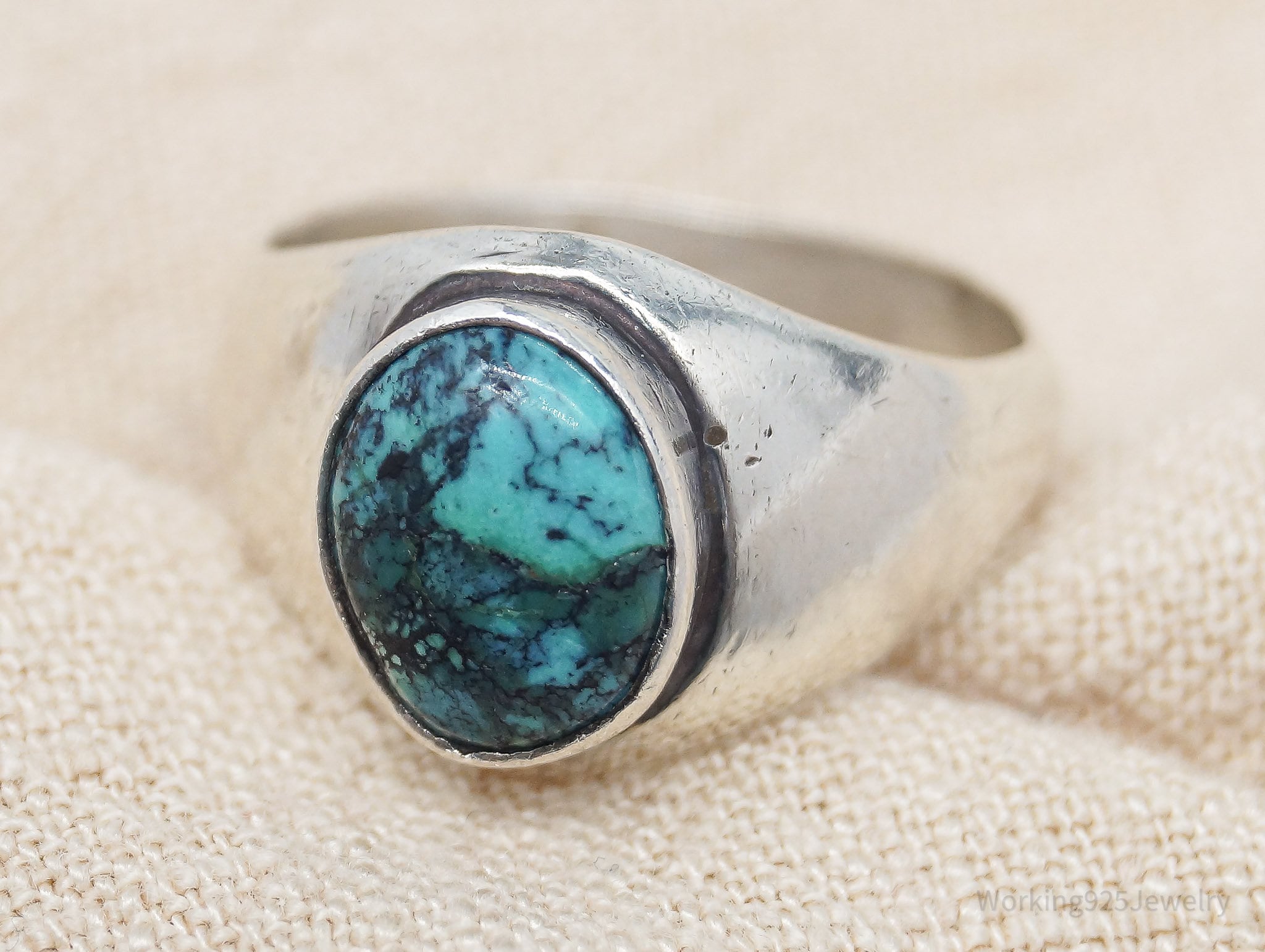 Vintage Turquoise Silver Ring - Size 7.75