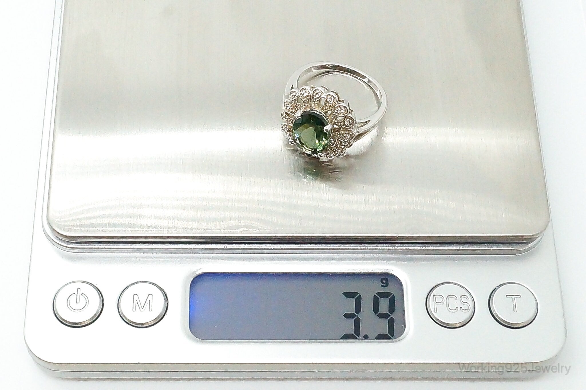 Vintage Peridot Cubic Zirconia Sterling Silver Ring - Size 7.25