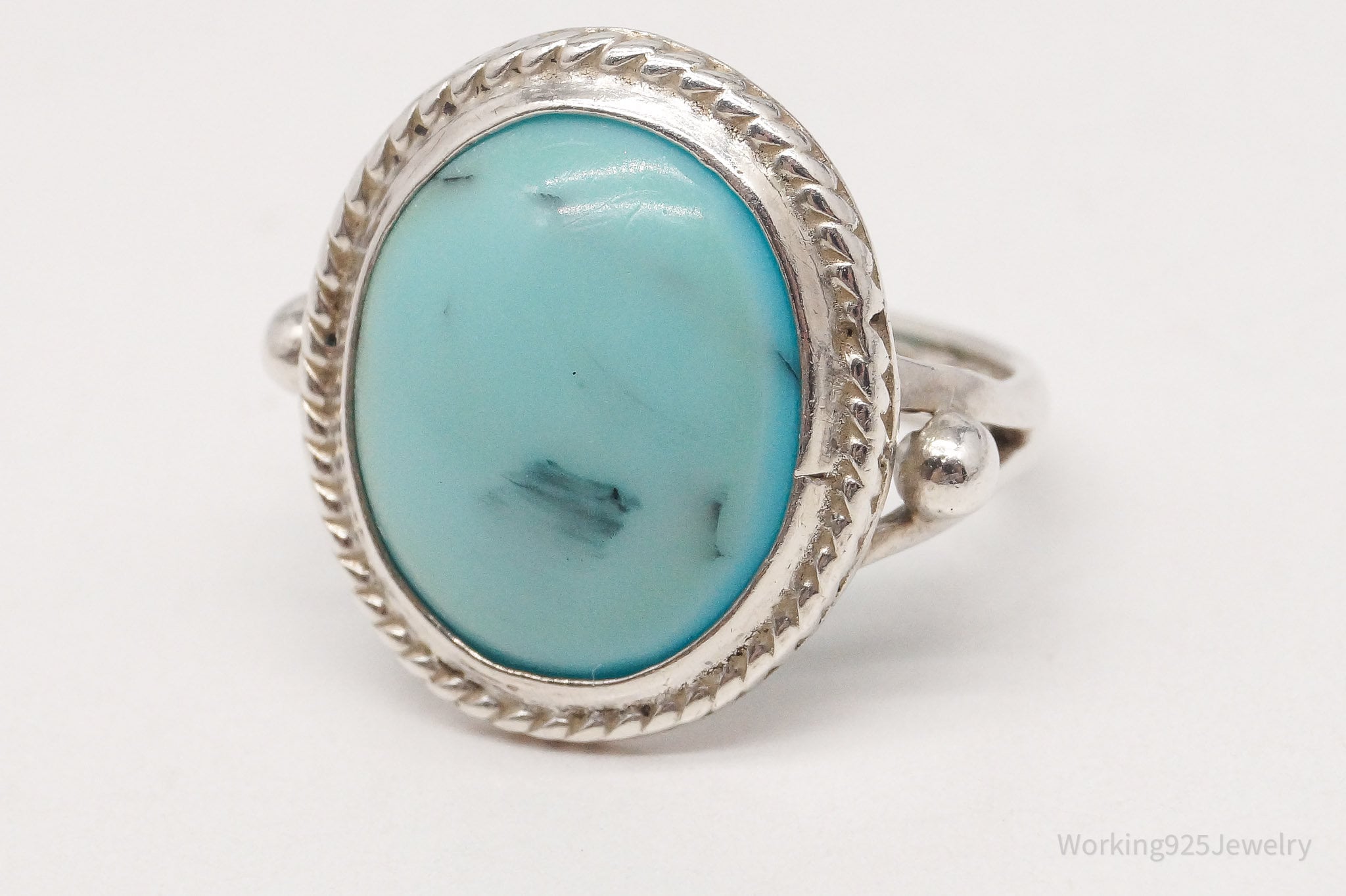 Vintage Mexico Blue Stone Sterling Silver Ring - Size 7.25