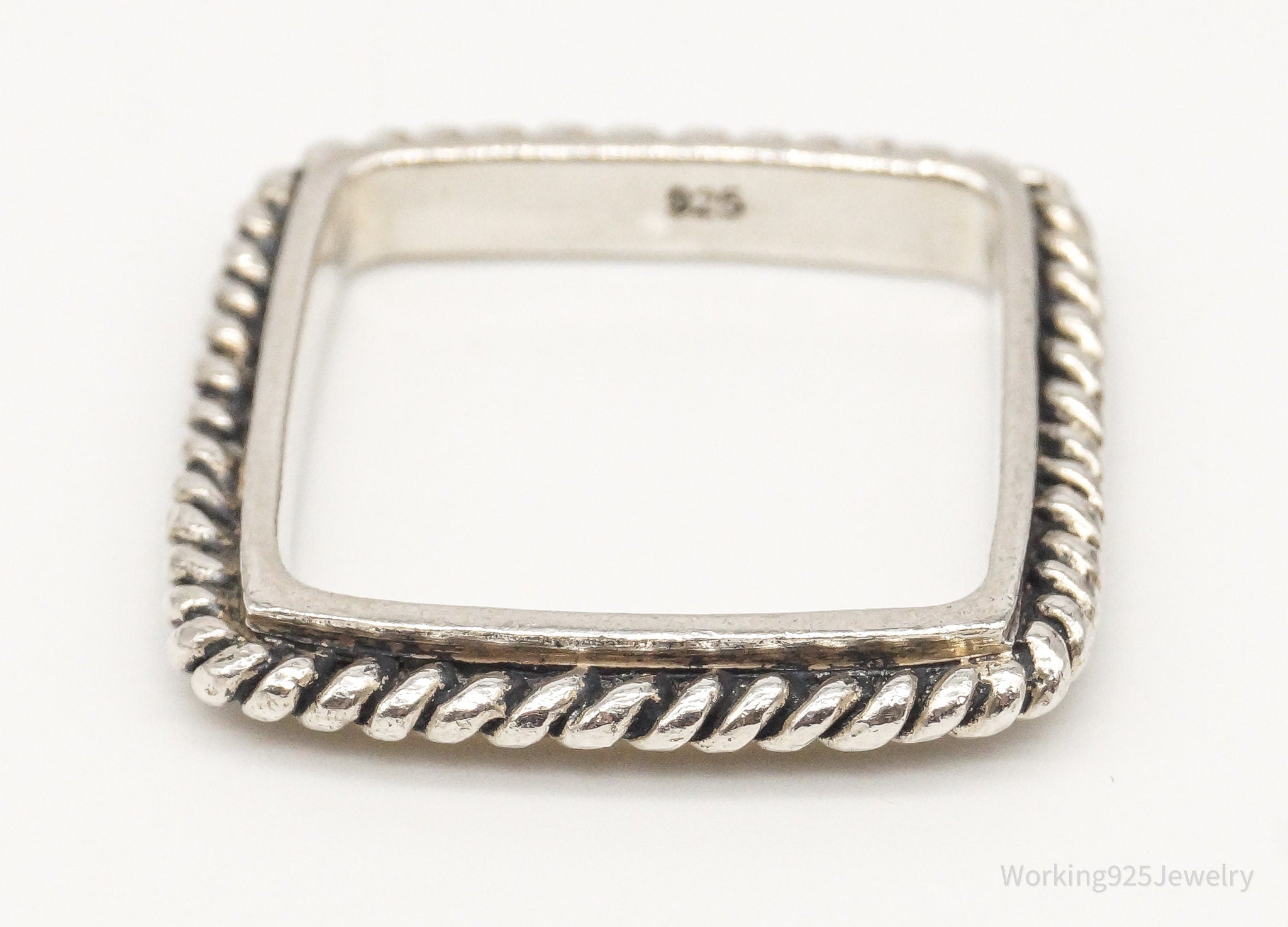 Vintage Twist Rope Sterling Silver Square Ring - Size 9.25