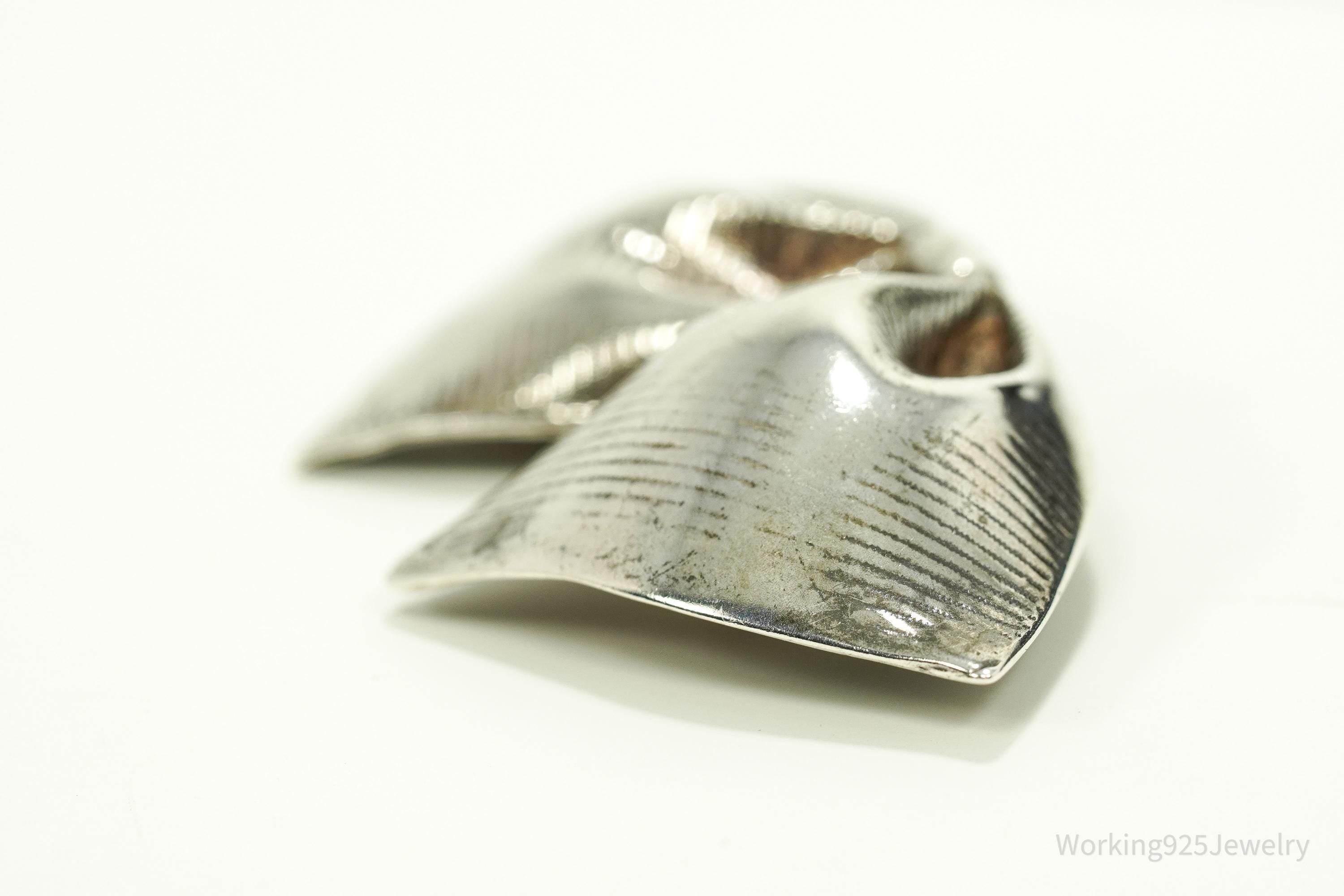 Antique Large Bow Tie Sterling Silver Brooch Pin