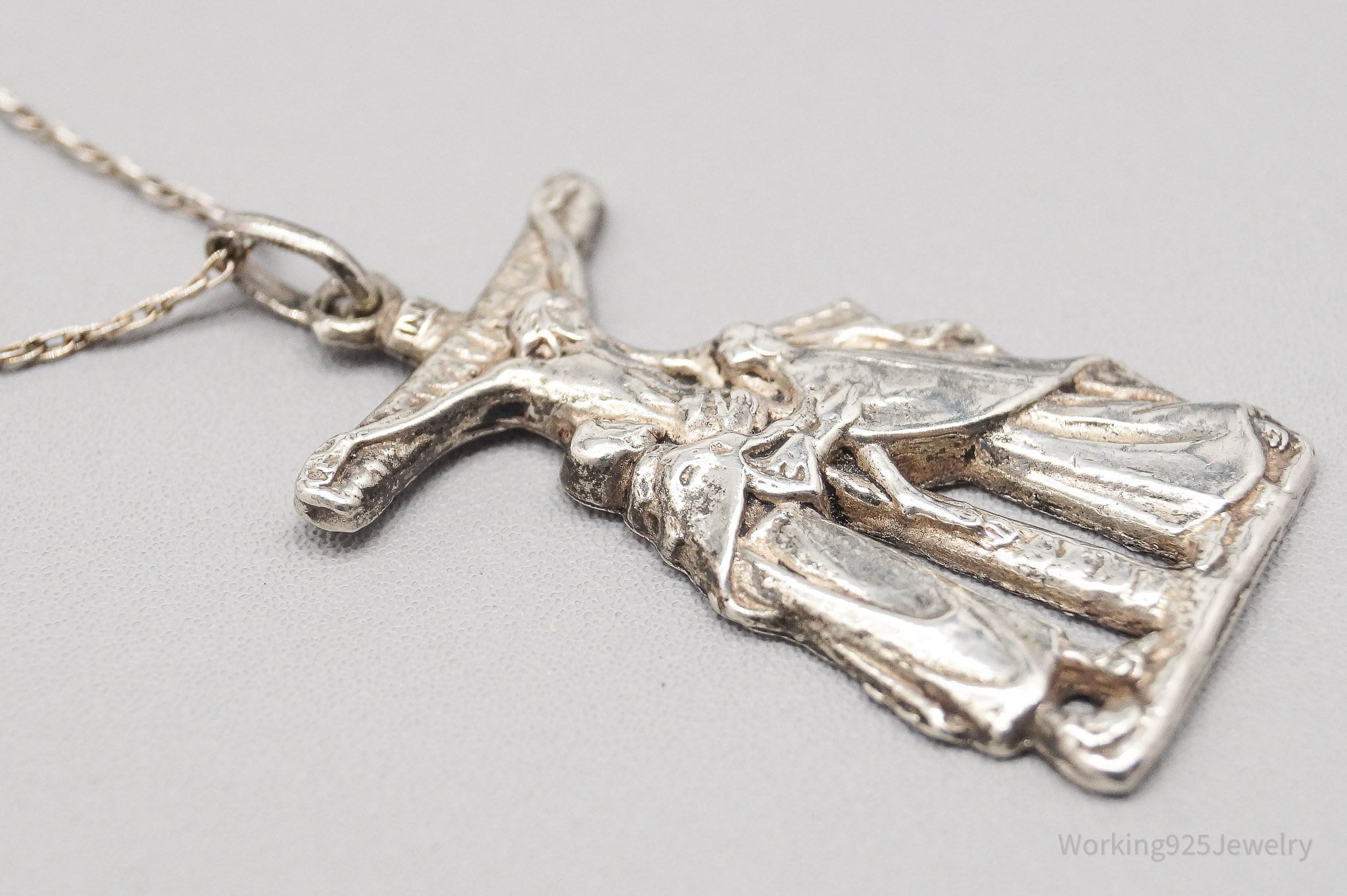 Vintage Jesus Cross Sterling Silver Necklace - 18"