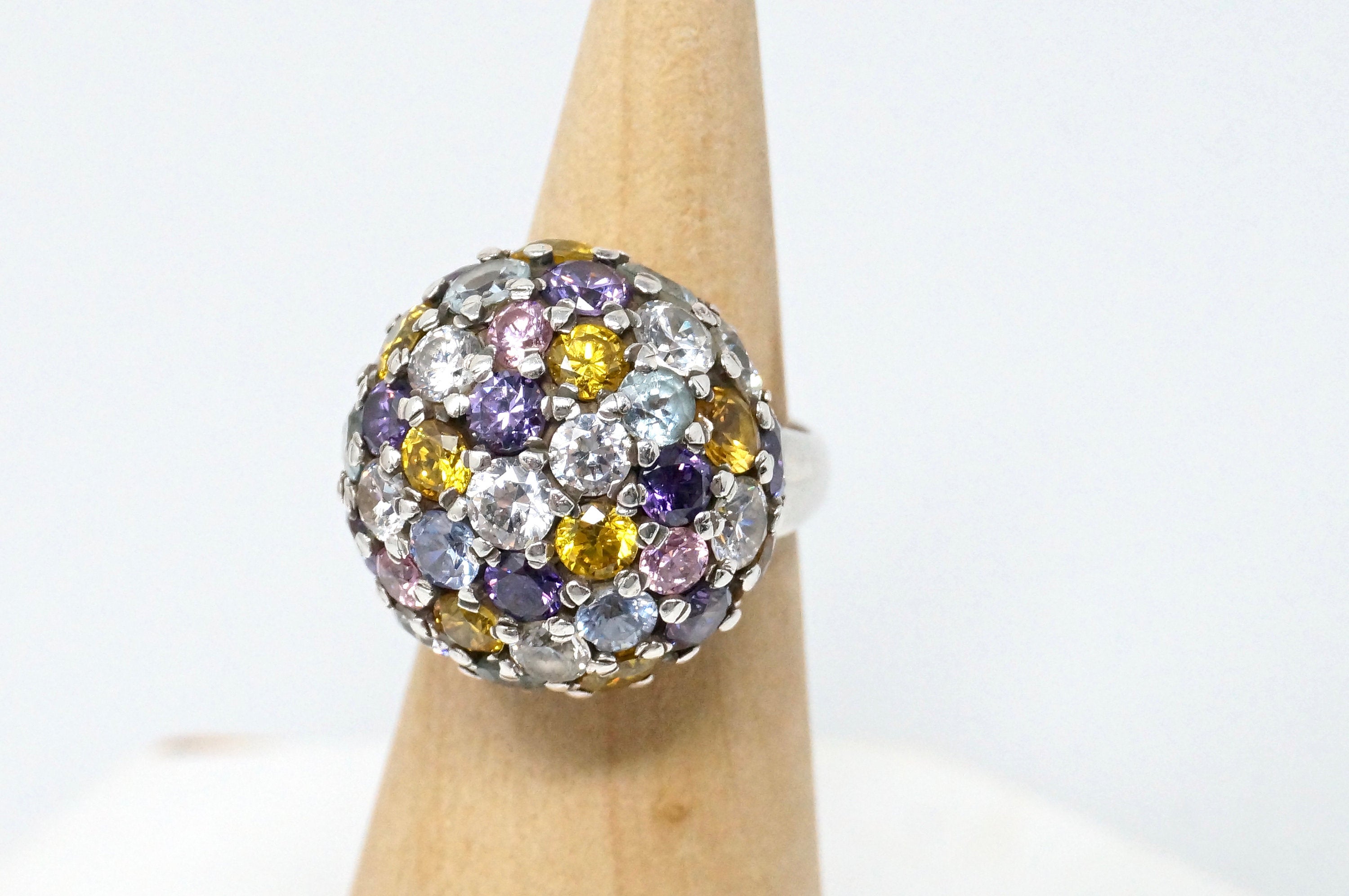 Vtg Amethyst Citrine Blue Pink White Topaz Sterling Silver Cluster Ring Sz 6.75