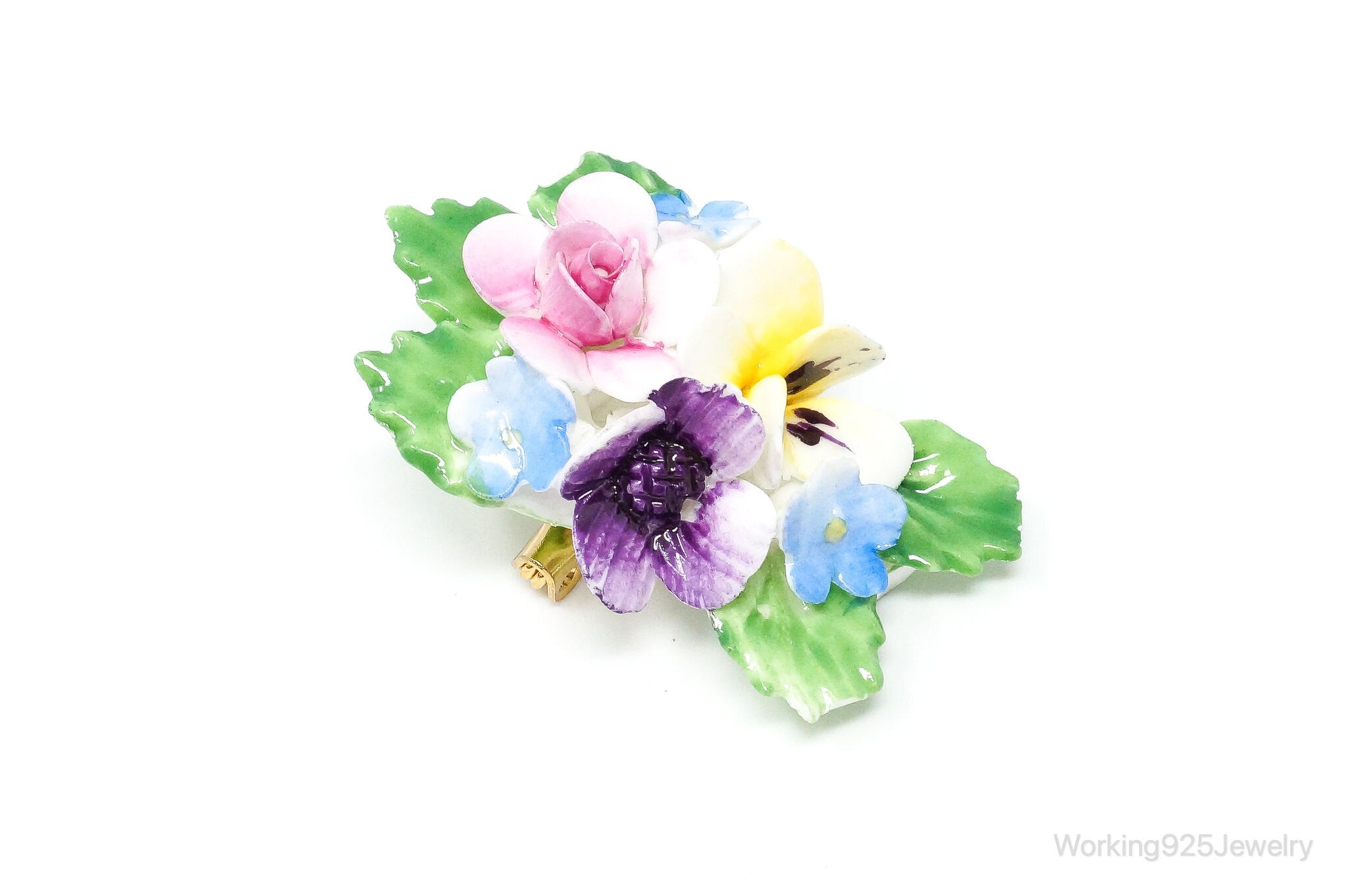 Vintage Porcelain Flowers Made In England Pin Brooch