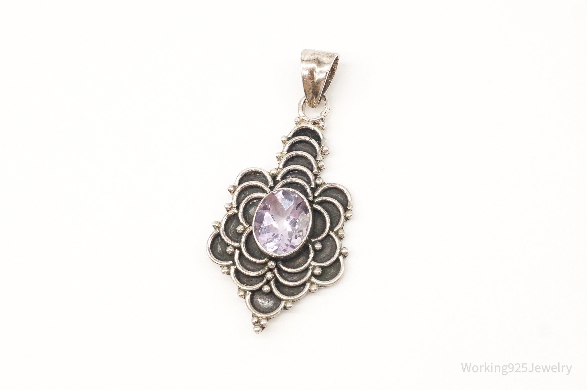 Vintage Large Purple Amethyst Sterling Silver Pendant