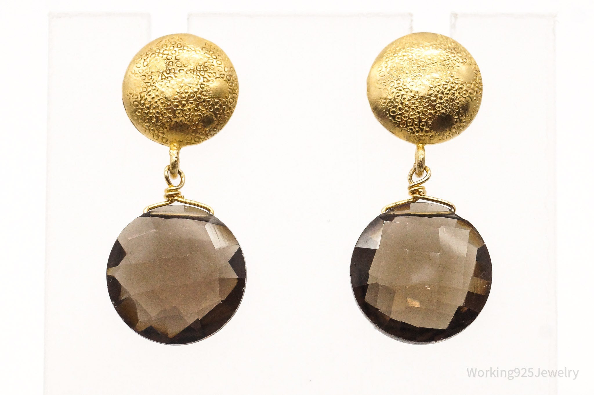 Vintage Smoky Topaz Gold Vermeil Sterling Silver Earrings