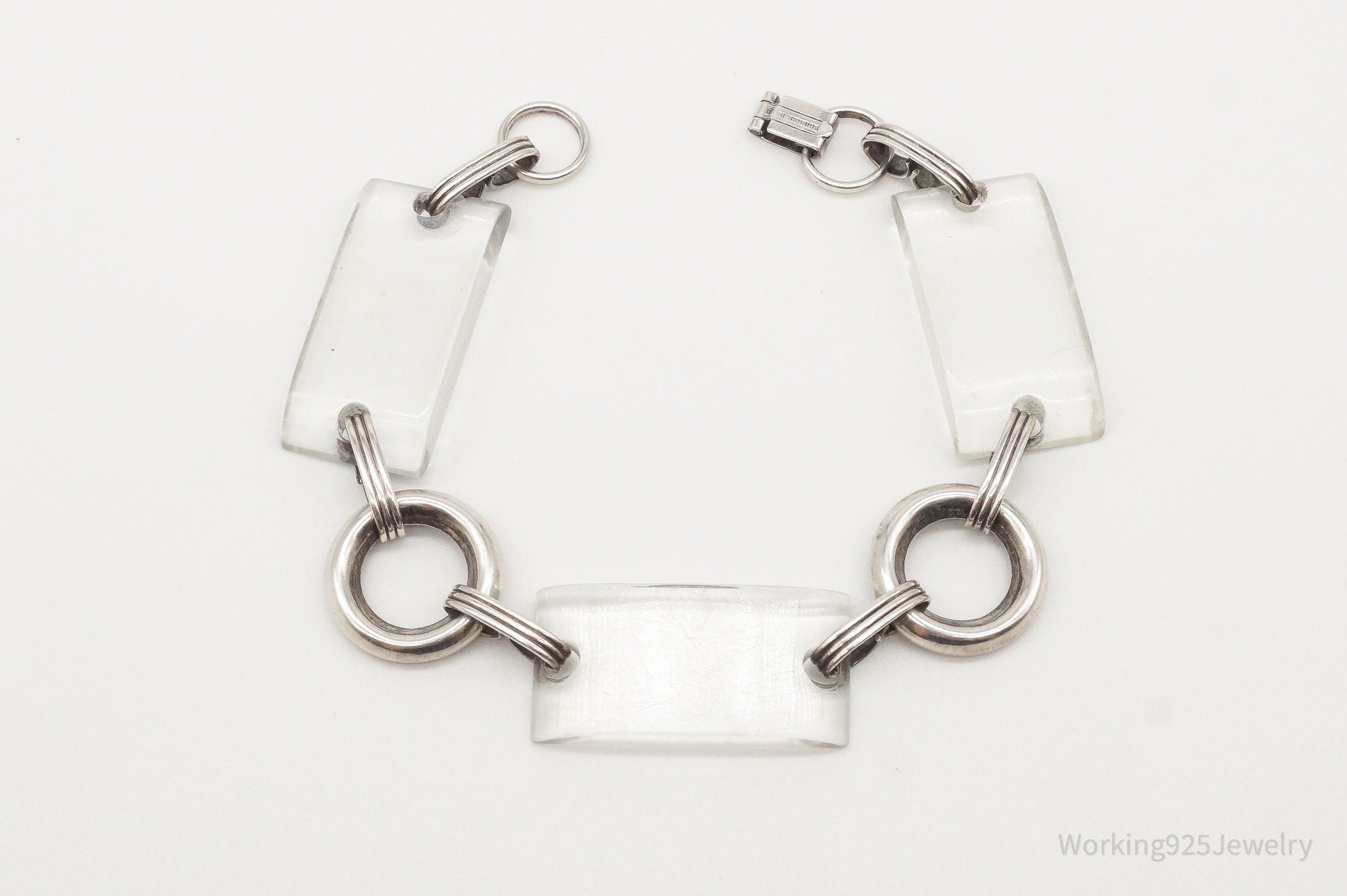 Rare Antique Lucite Sterling Silver Bracelet