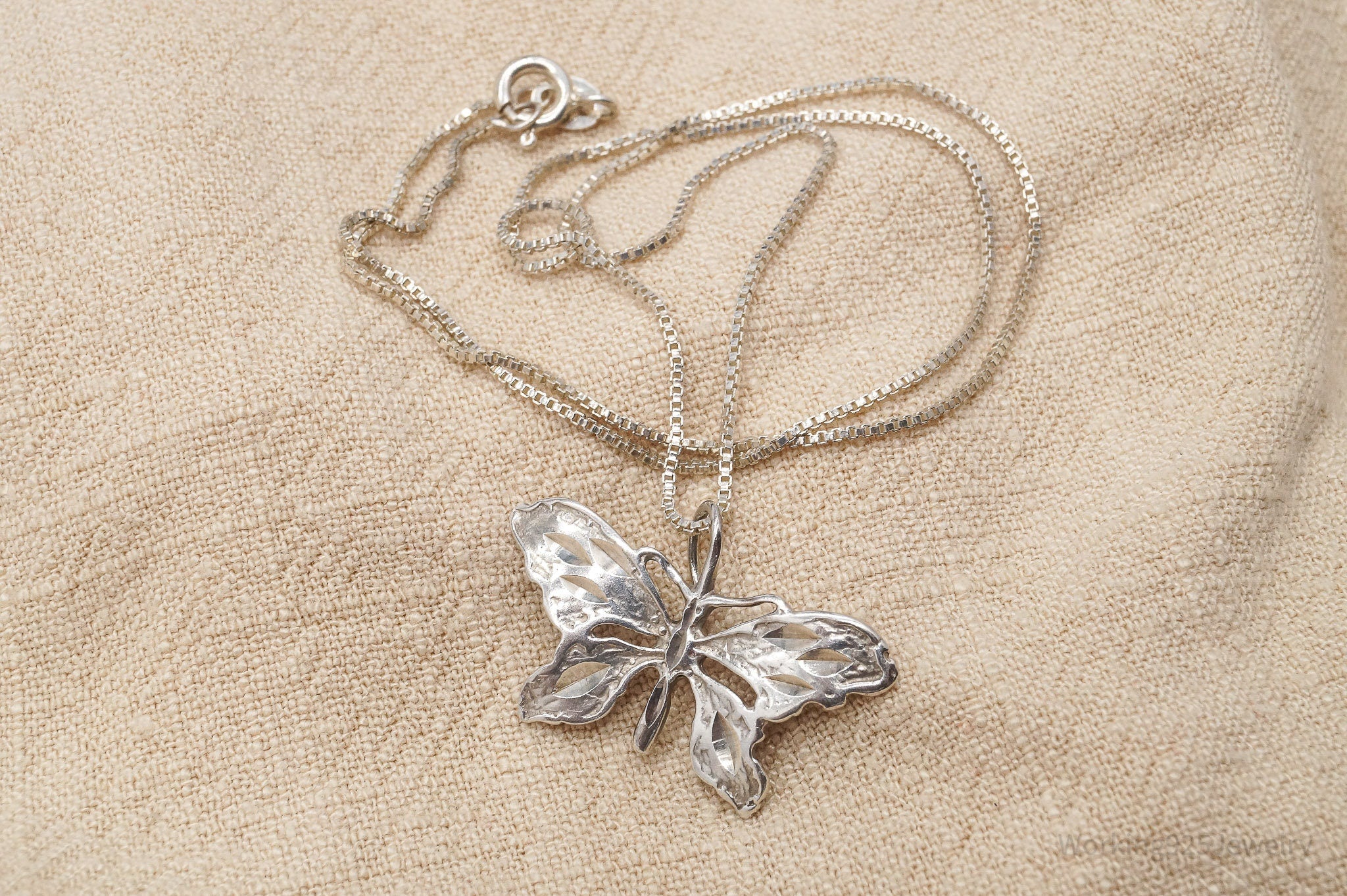 Vintage Butterfly Sterling Silver Necklace 16"