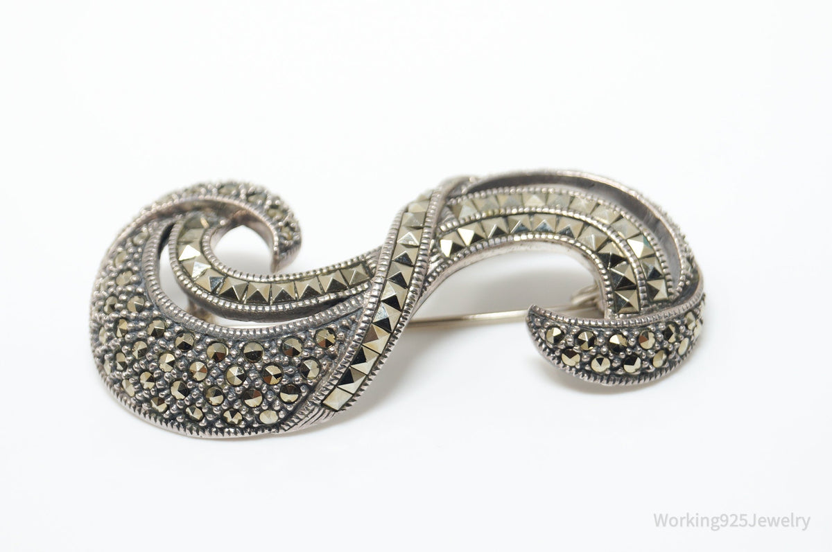 Rare Large Vintage Designer Judith Jack Marcasite 0228/1000 Sterling Silver Pin