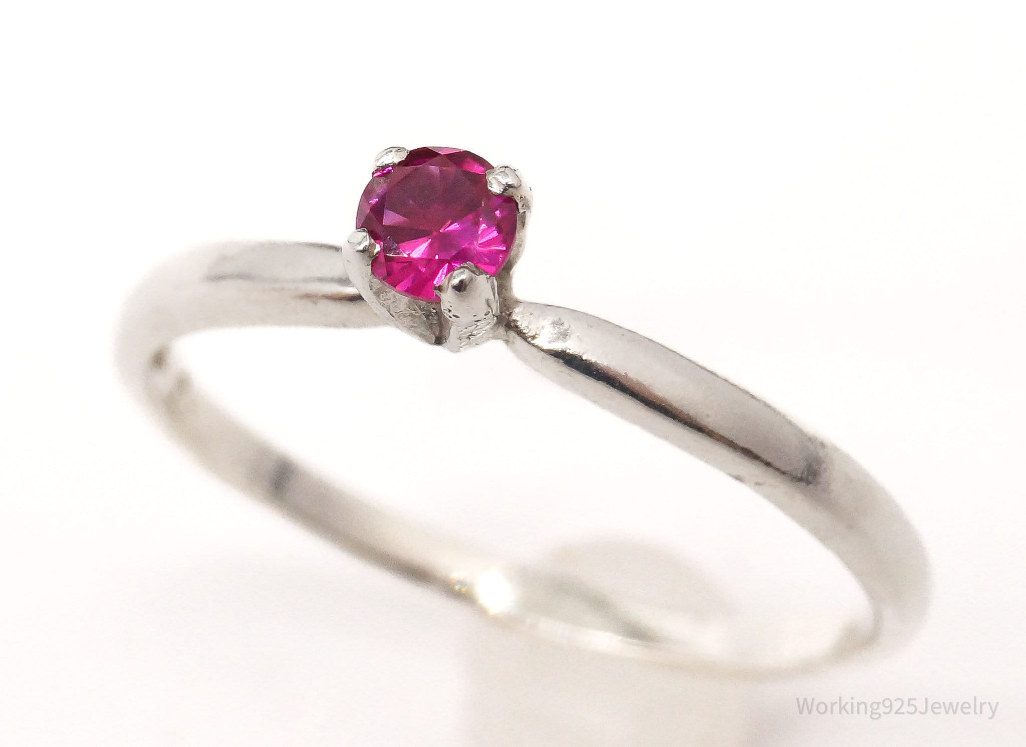 Vintage Lab Ruby Silver Ring - Size 8