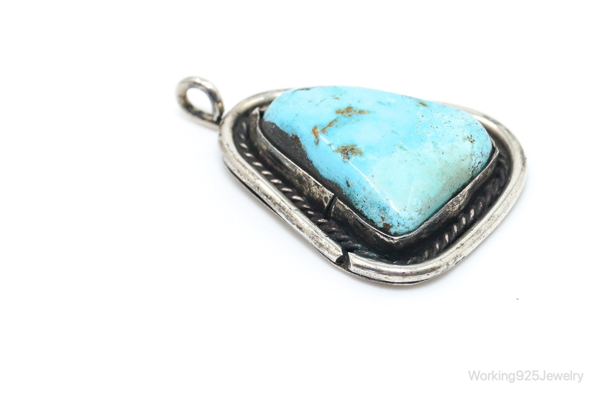 Vintage Native American Unsigned Turquoise Sterling Silver Pendant