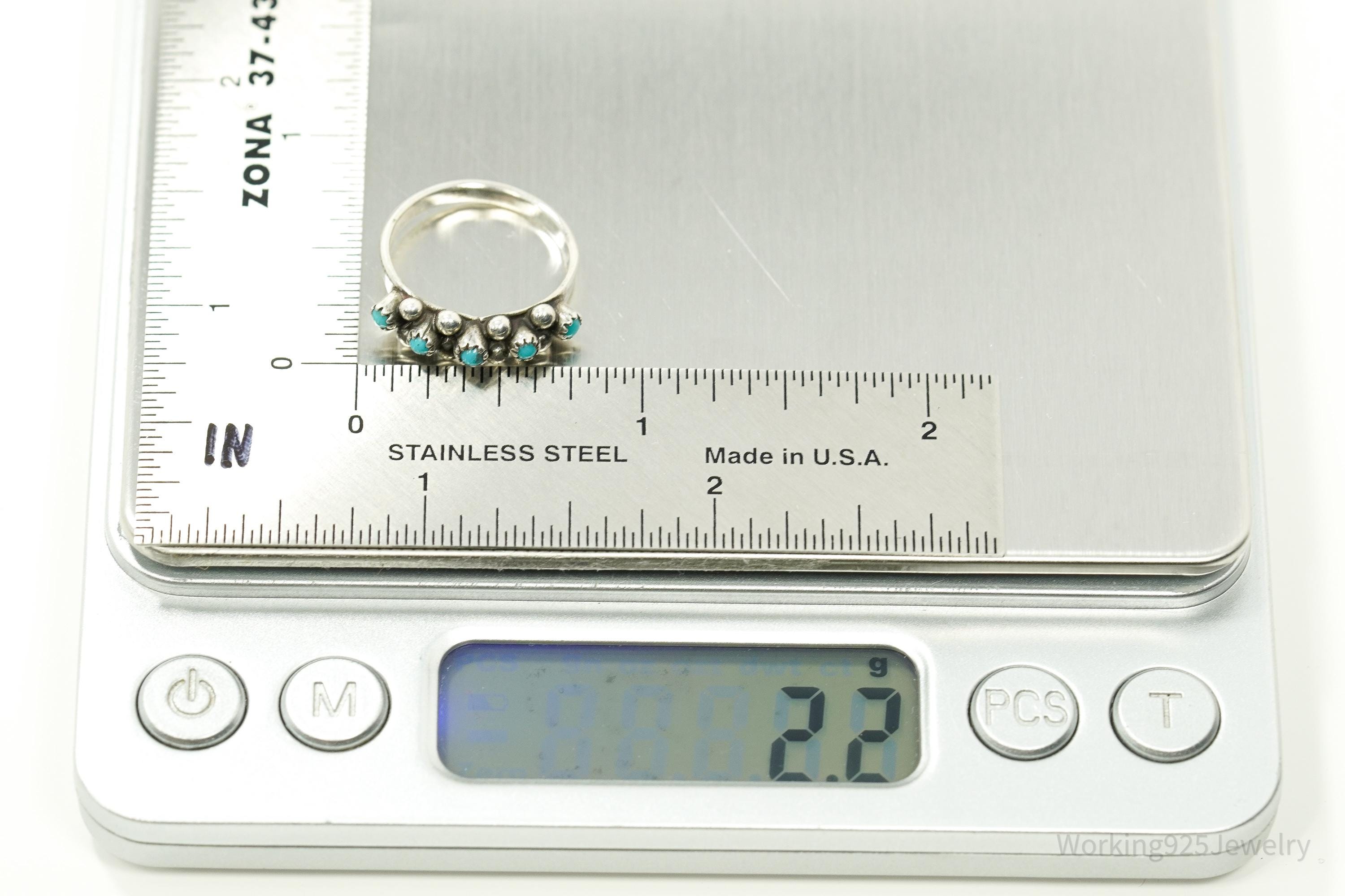 Vintage Handmade Native American Turquoise Unsigned Silver Ring - Size 5.25