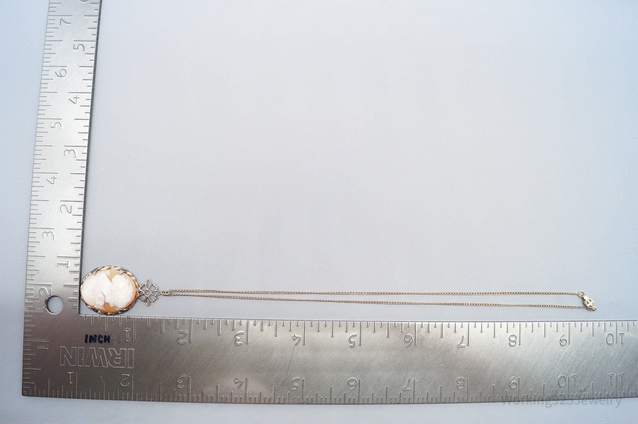 Antique Victorian Ostby Barton Shell Cameo Titanic 12K GF Sterling Silver Necklace 16"