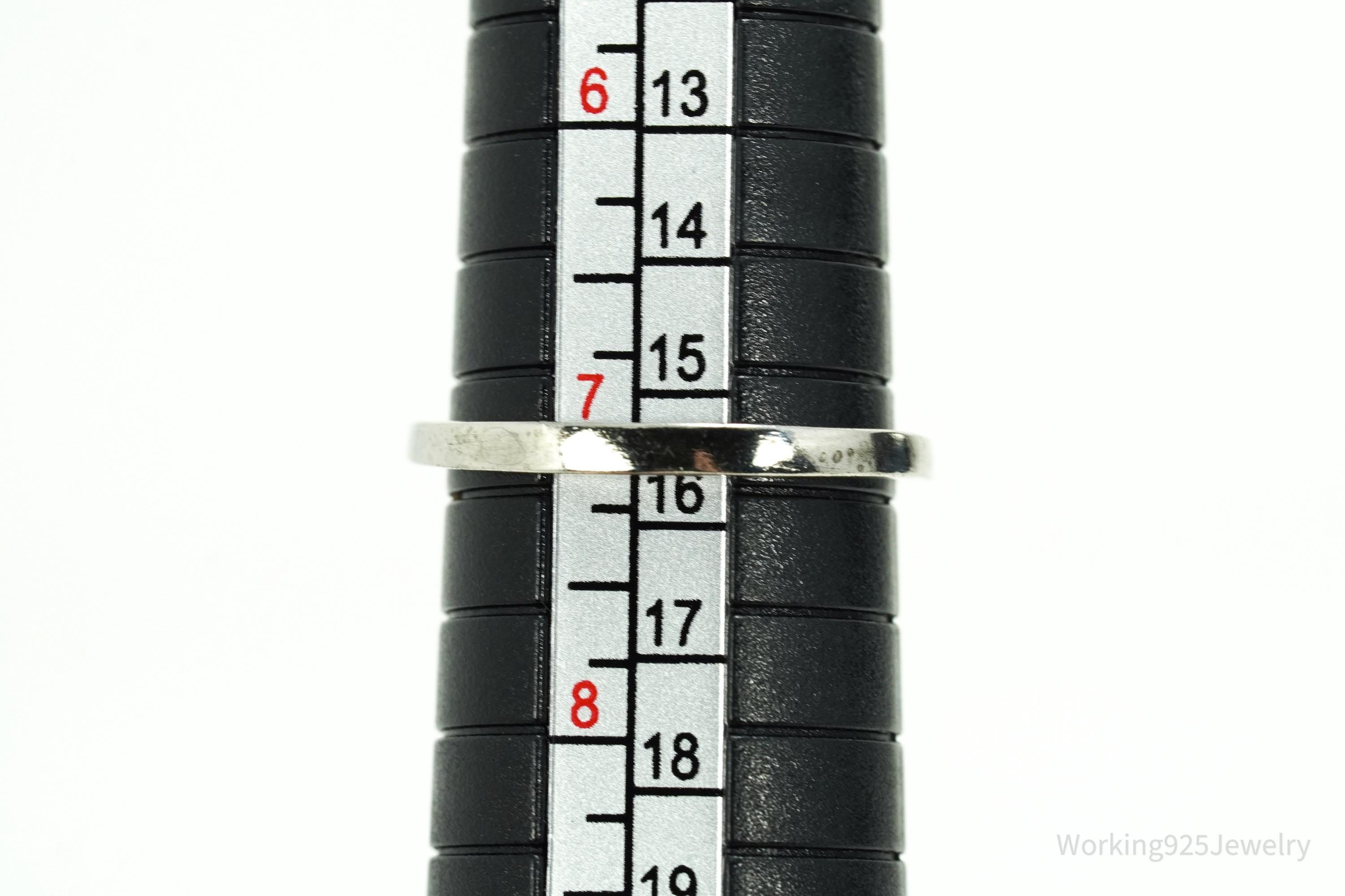 Vintage Faux Opal & Faux Diamonds Sterling Silver Plated Ring - Size 7