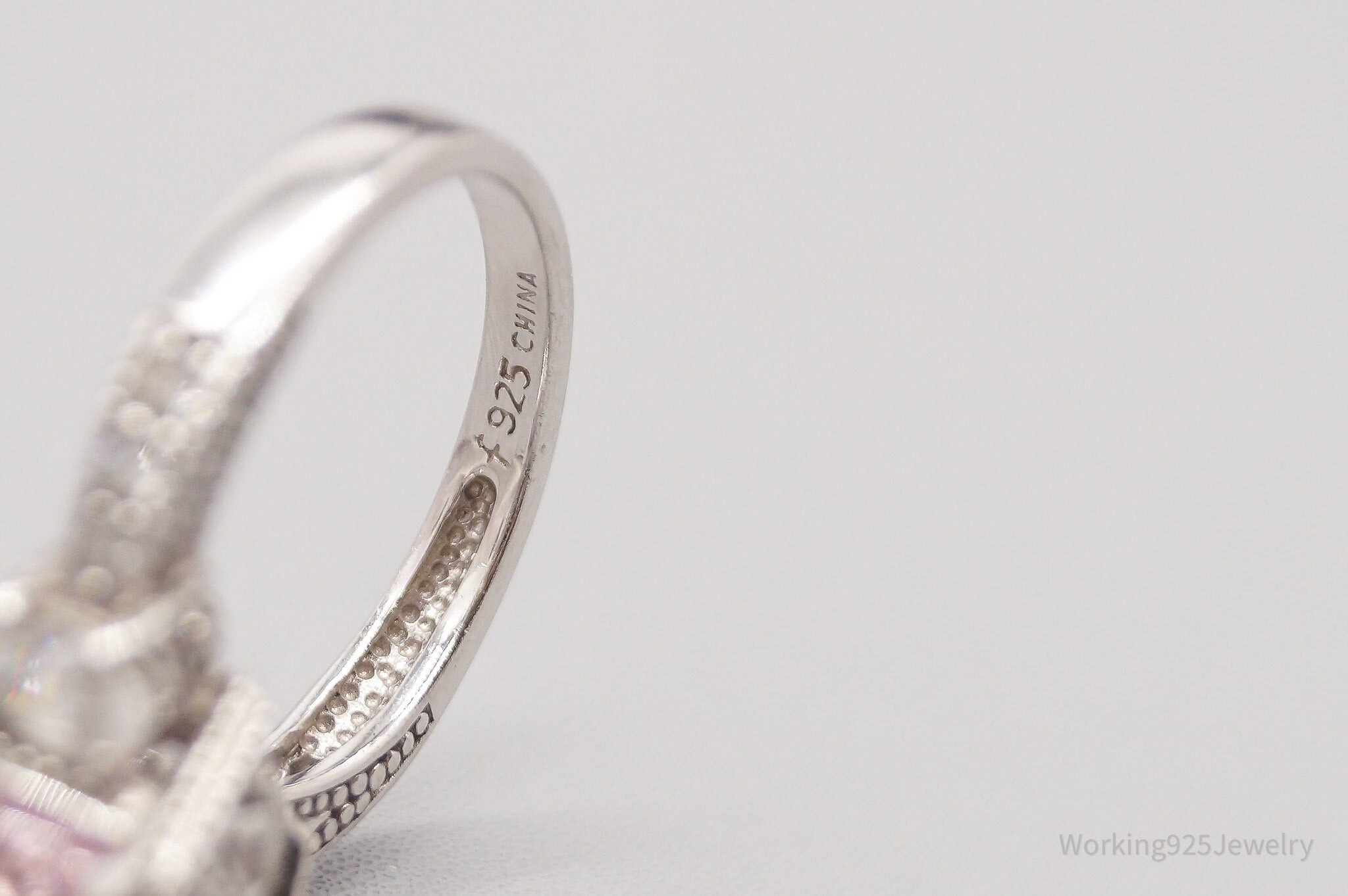 Vintage Large Pink & White Cubic Zirconia Sterling Silver Ring - Size 6