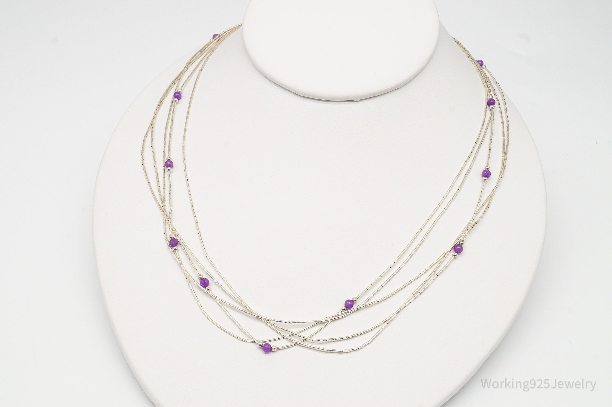 VTG Southwest Carolyn Pollack 5 Strand Purple Gem Sterling Silver Necklace