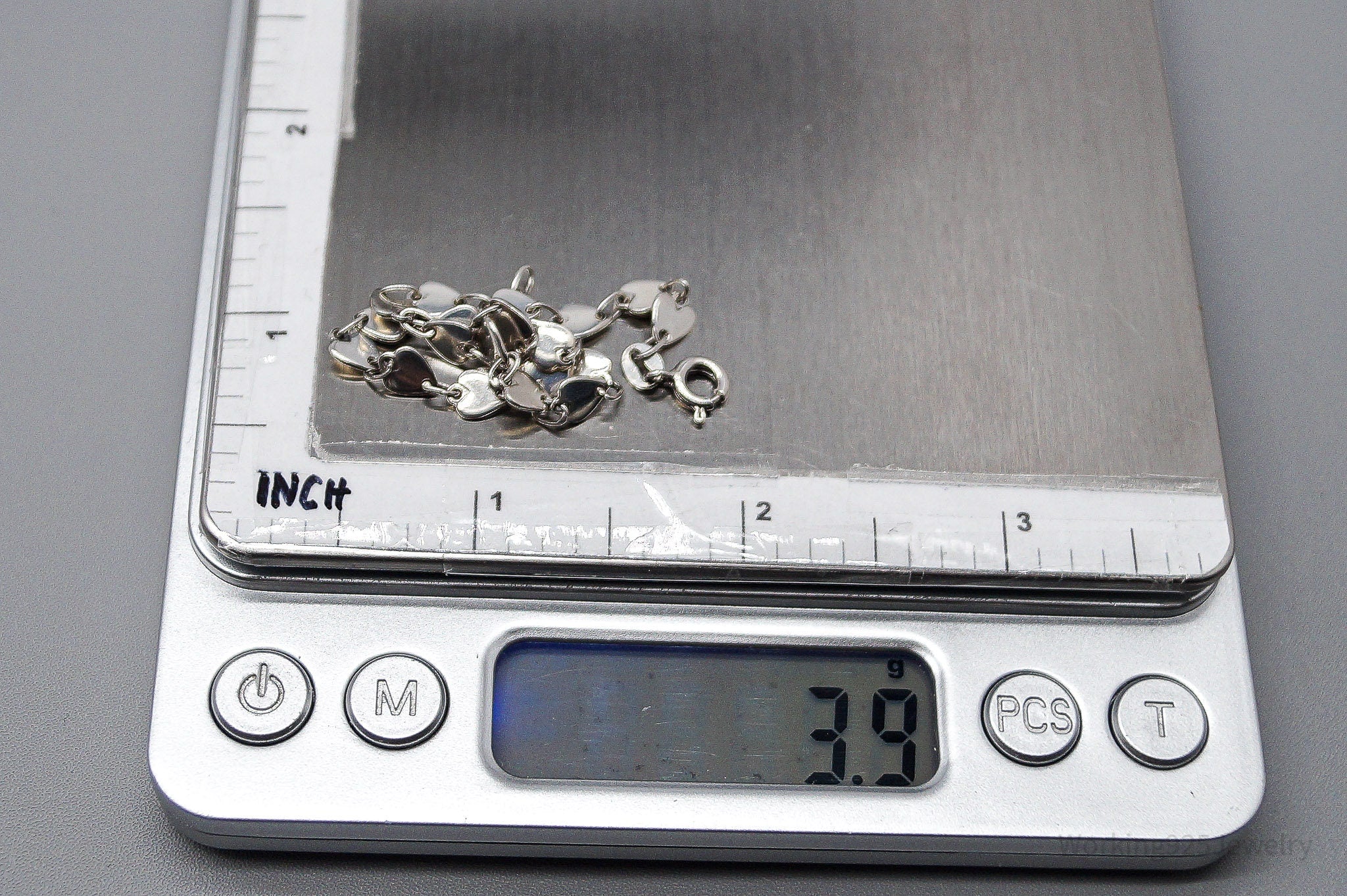 Vintage Italian Linked Hearts Sterling Silver Bracelet 7 1/8"