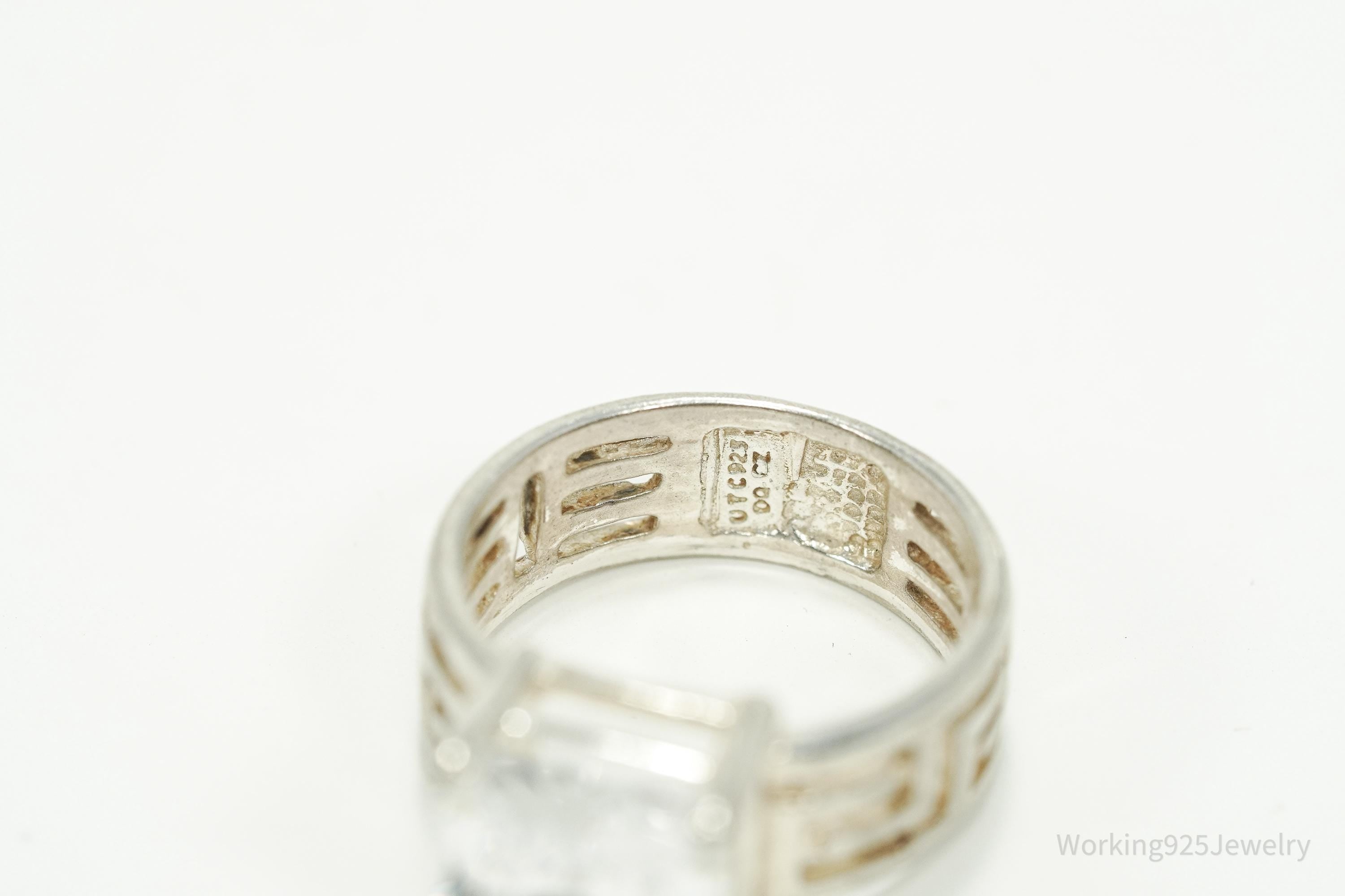 Vintage Large Diamonique Cubic Zirconia Sterling Silver Ring - Size 7.25