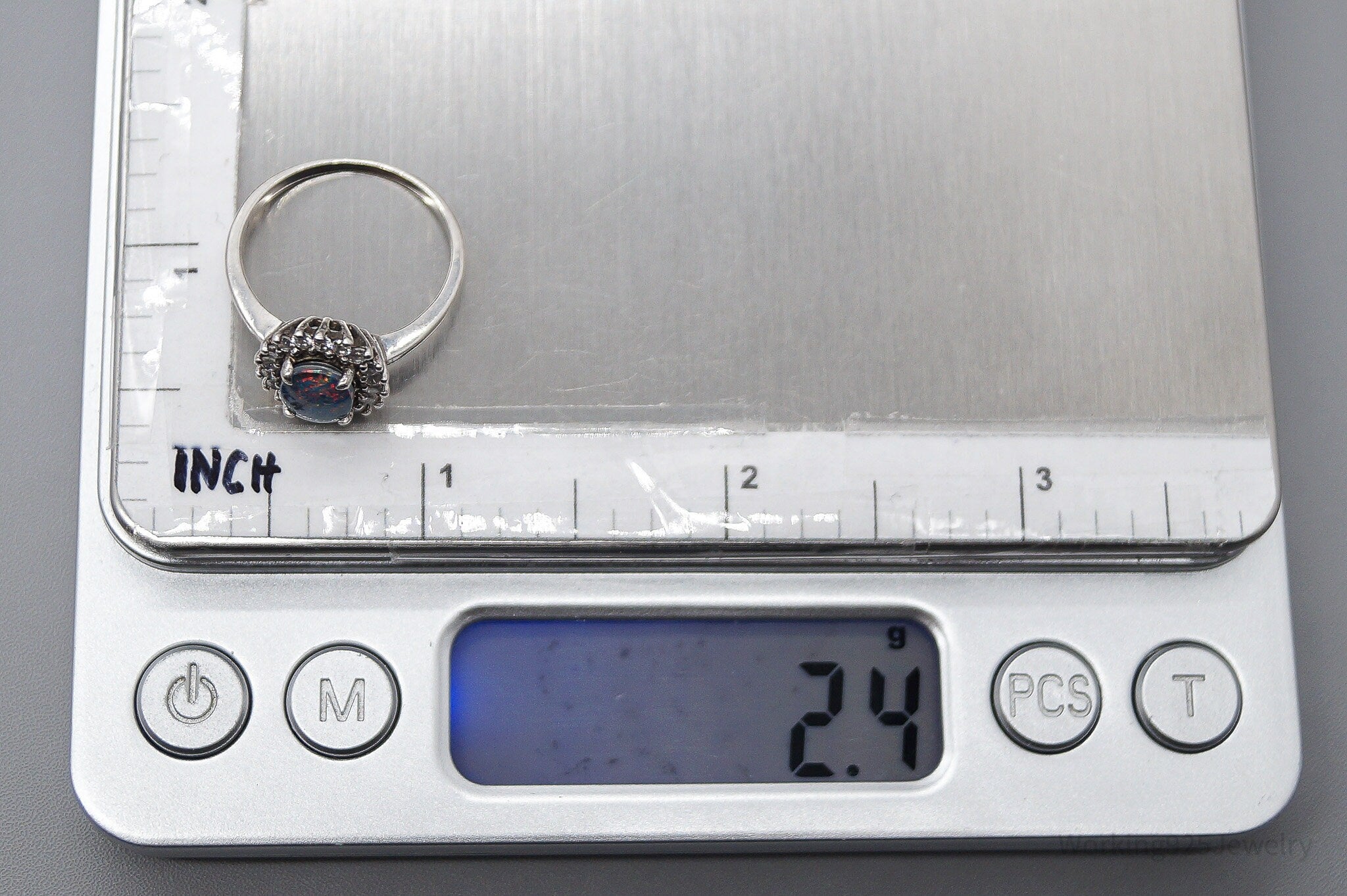 Vintage Opal Triplet Cubic Zirconia Sterling Silver Ring - Size 7