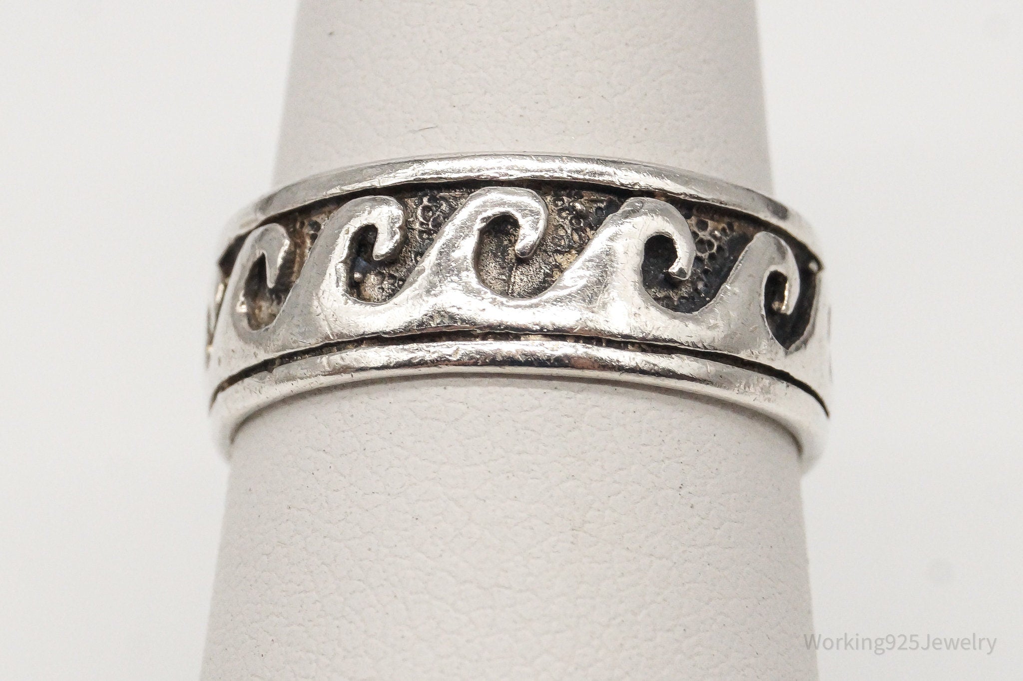 Vintage PSCL Oxidized Wave Sterling Silver Band Ring - Size 6.25