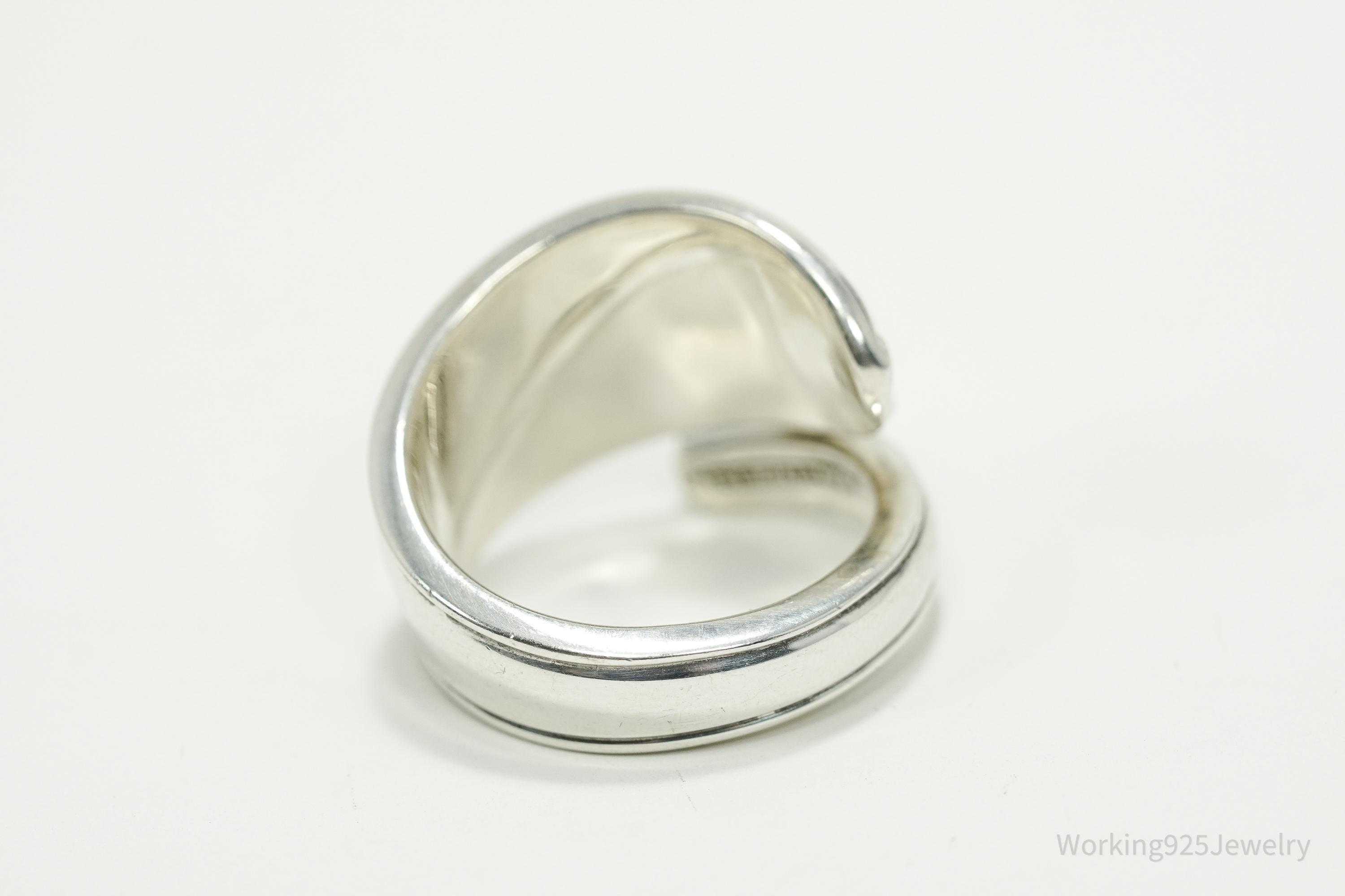 Antique Vintage Lily Of The Valley Sterling Silver Spoon Ring - Size 9.75