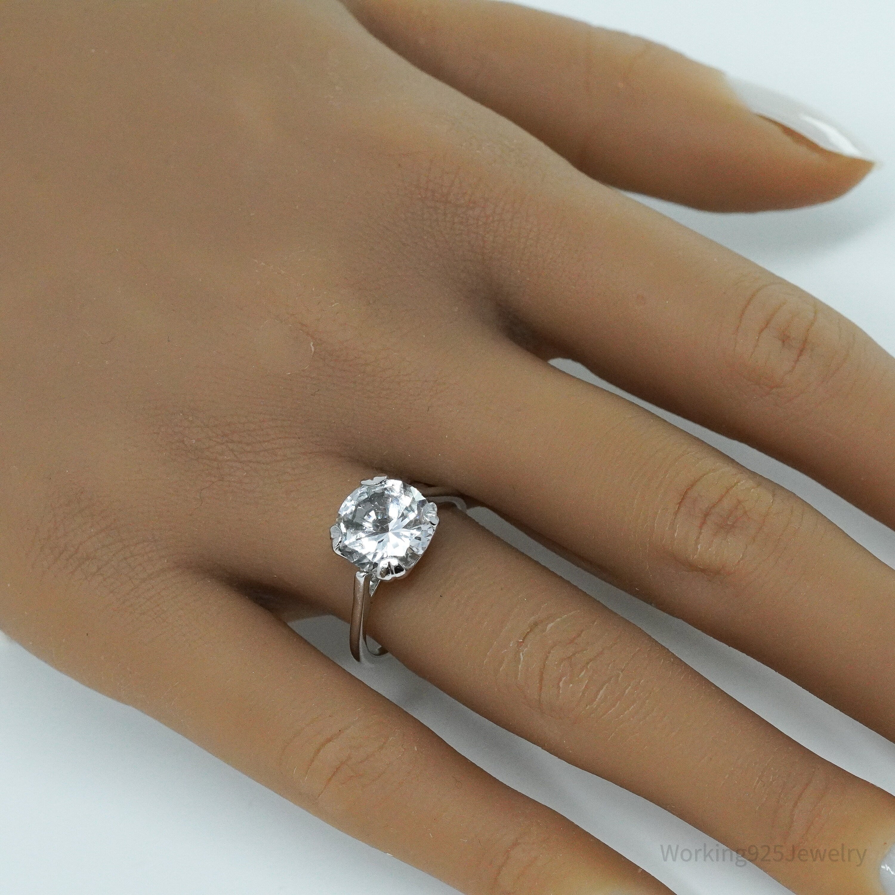 Antique Designer Uncas Faux Diamond Sterling Silver Band Ring - Size 8